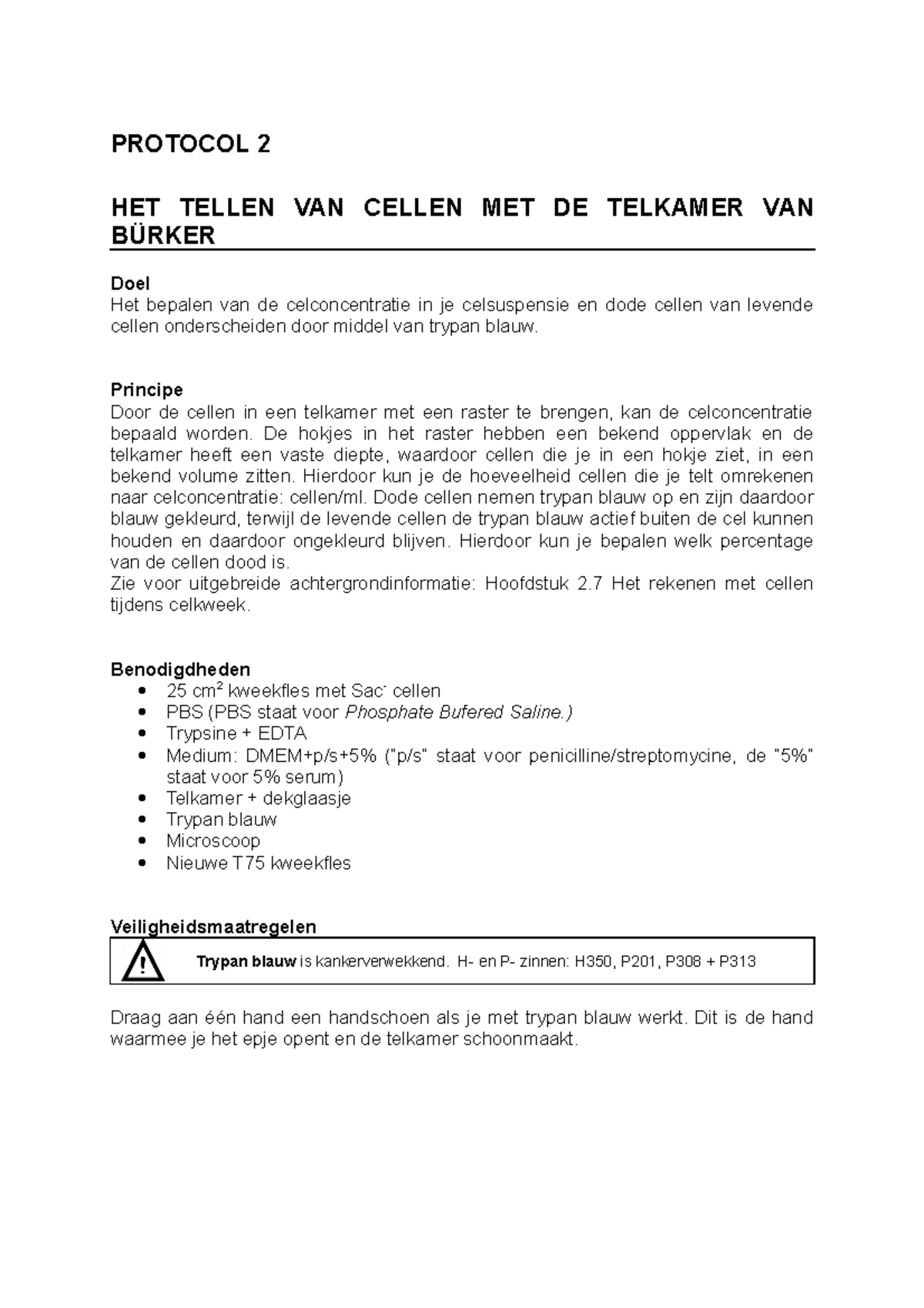 Protocol 2: Celconcentratie Bepalen met de Bürker Telkamer 22-23 ...