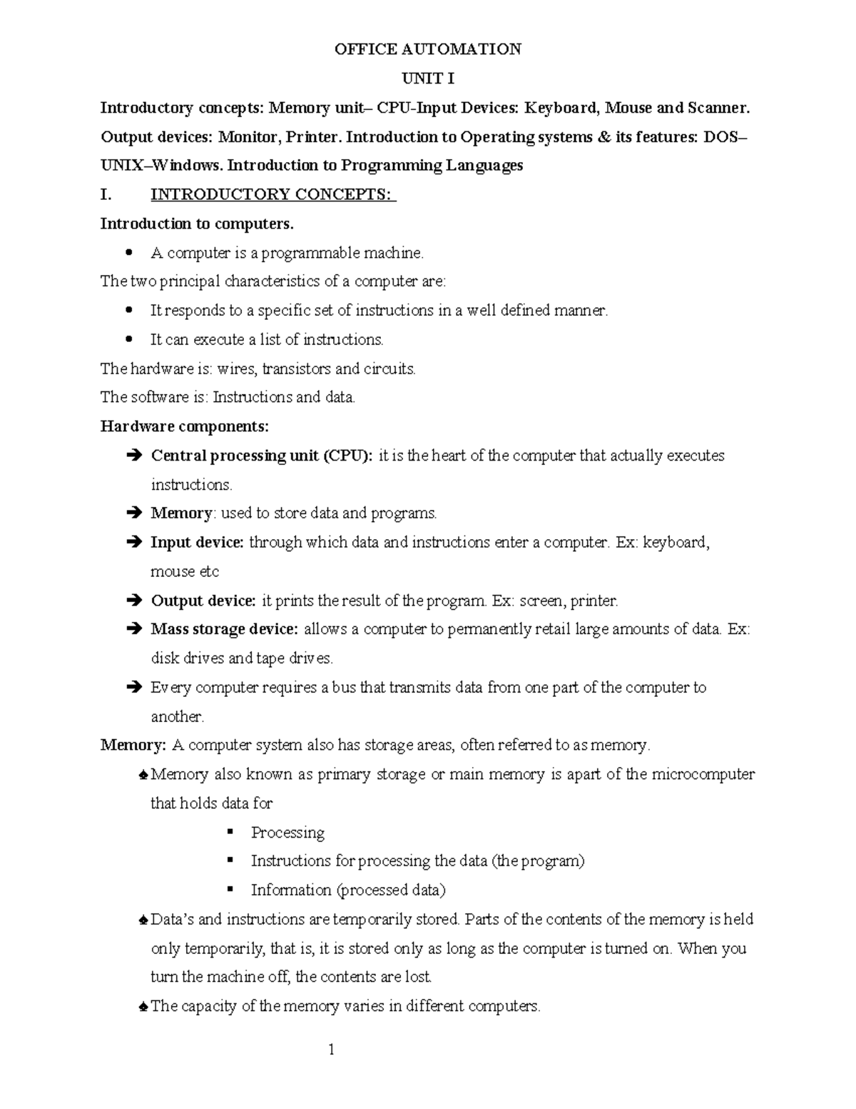 Office Automation: Units 1-5 Overview (sec) - Studocu
