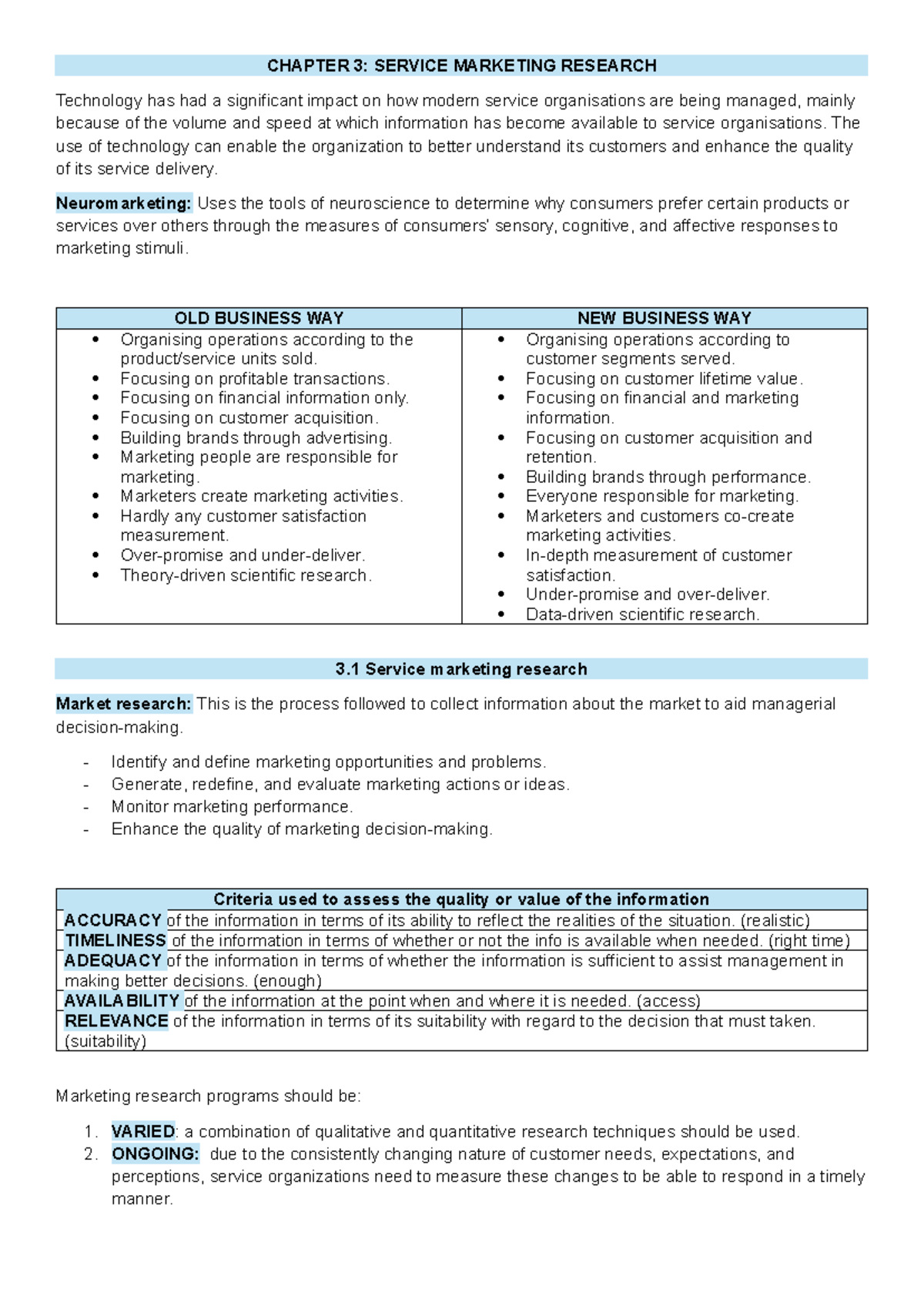 CHAPTER 3: SERVICE MARKETING RESEARCH AND TECHNOLOGY INSIGHTS - Studocu