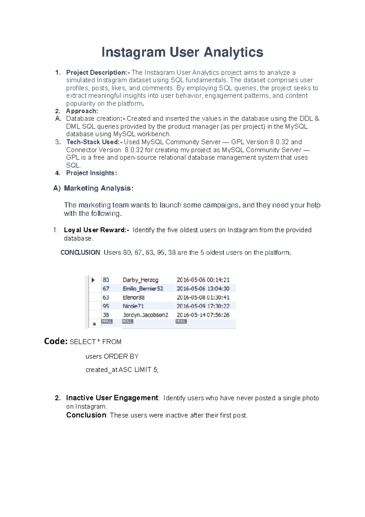 Instagram User Analytics Project: SQL Insights on User Behavior - Studocu