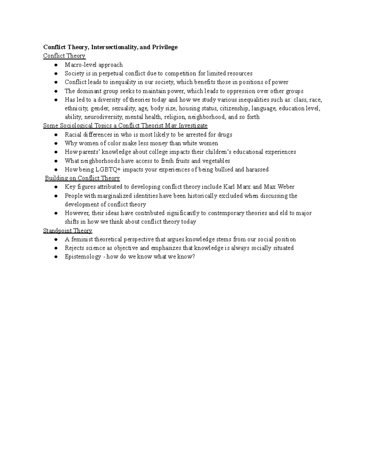 SOCI-1251 Lecture Notes: Conflict Theory, Intersectionality & Privilege ...