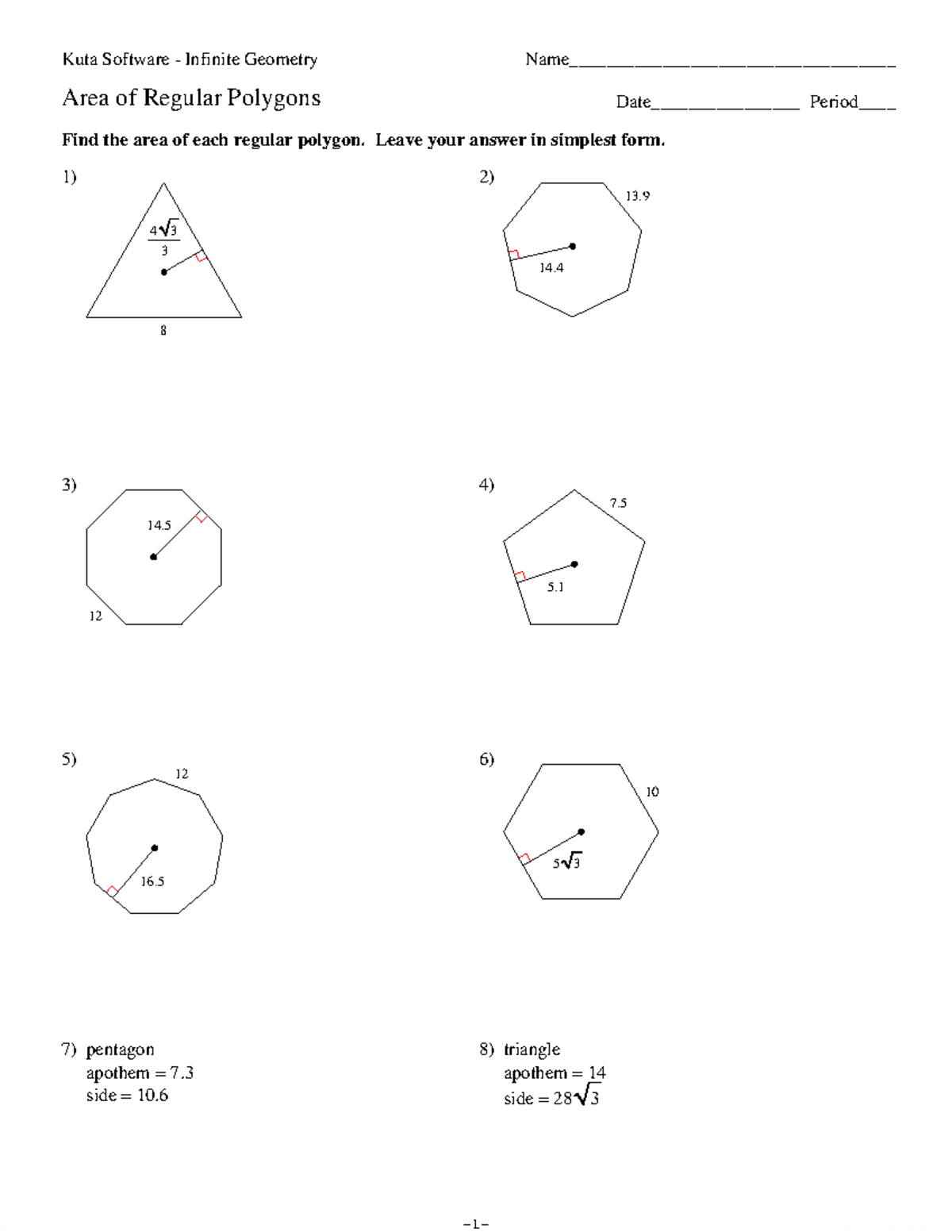 Area Calculation of Regular Polygons - Worksheet (Math 101) - Studocu