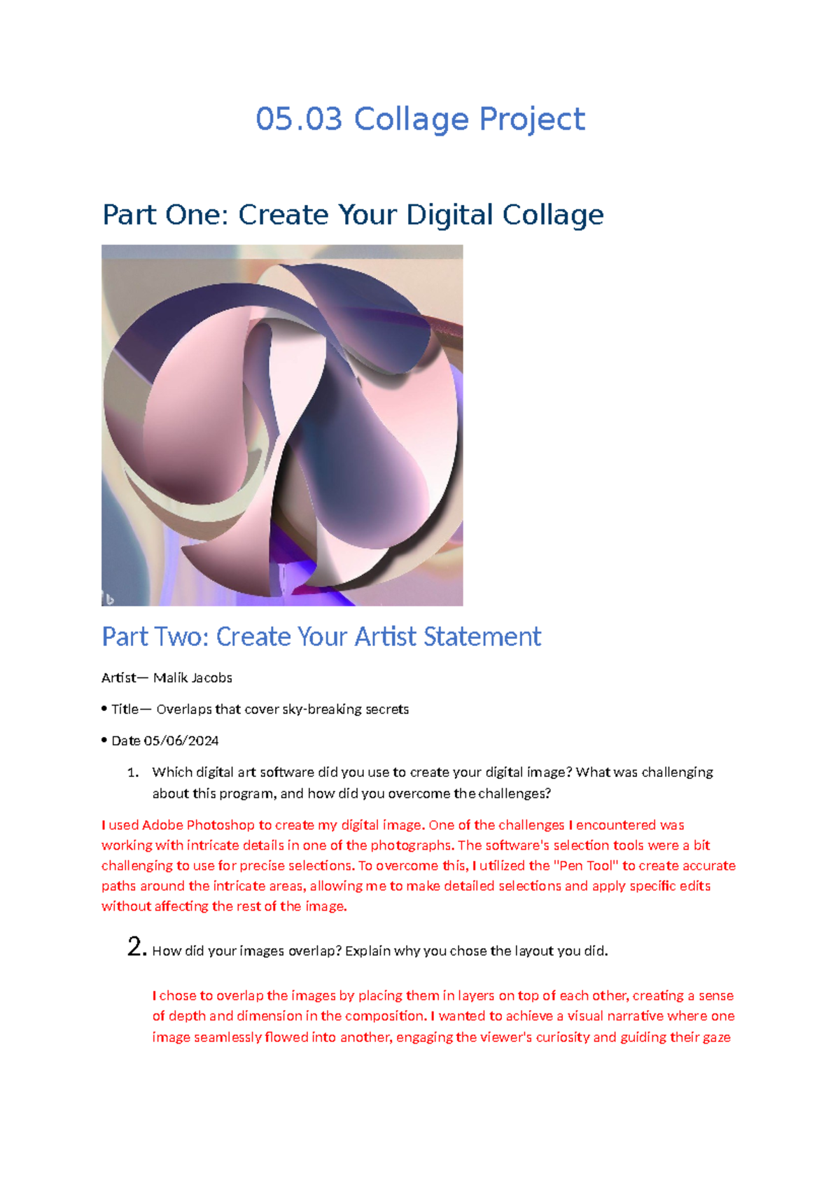 05.03 Collage Project: Digital Art Creation & Artist Statement - Studocu
