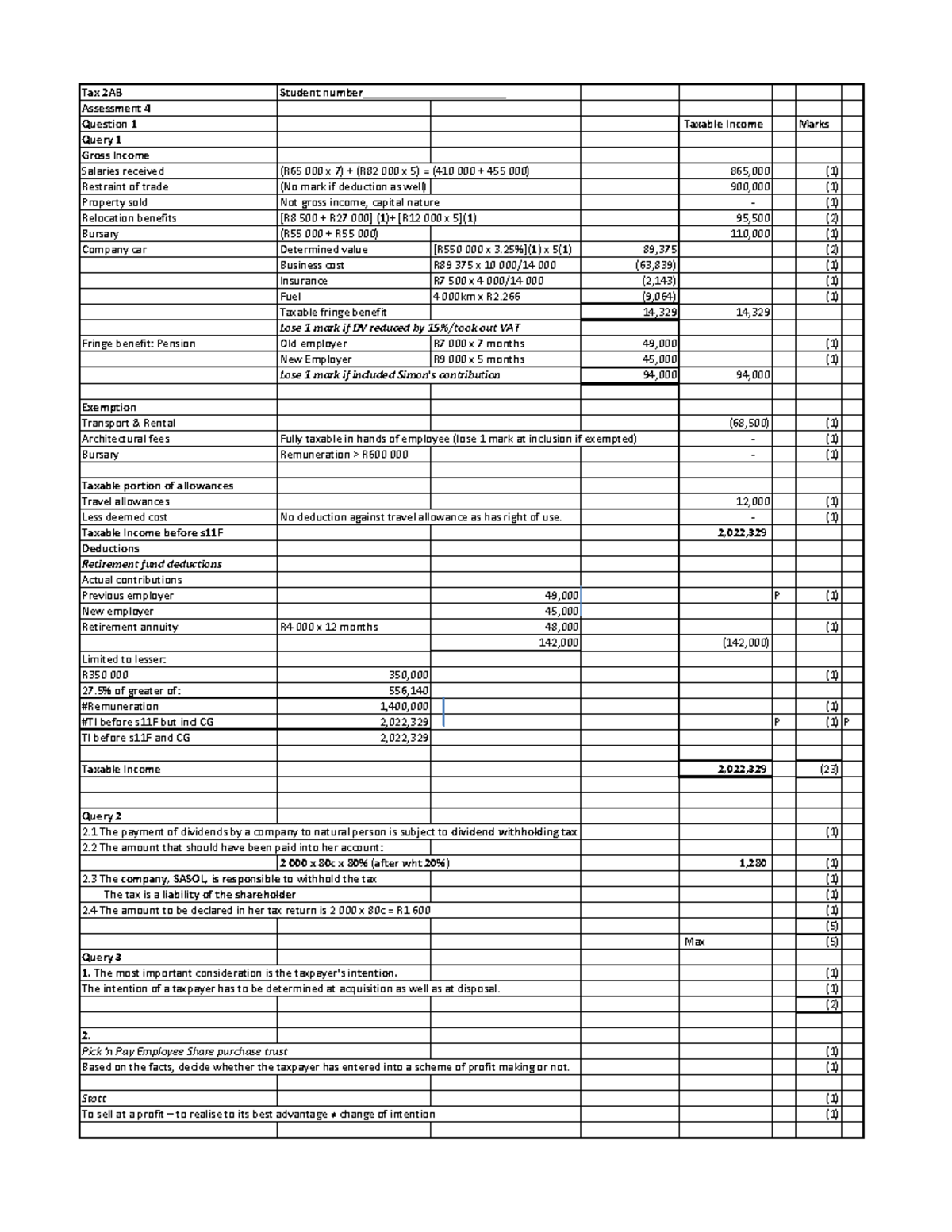 Assessment 4 2024 TAX2AB Solutions: Gross Income & Tax Queries - Studocu