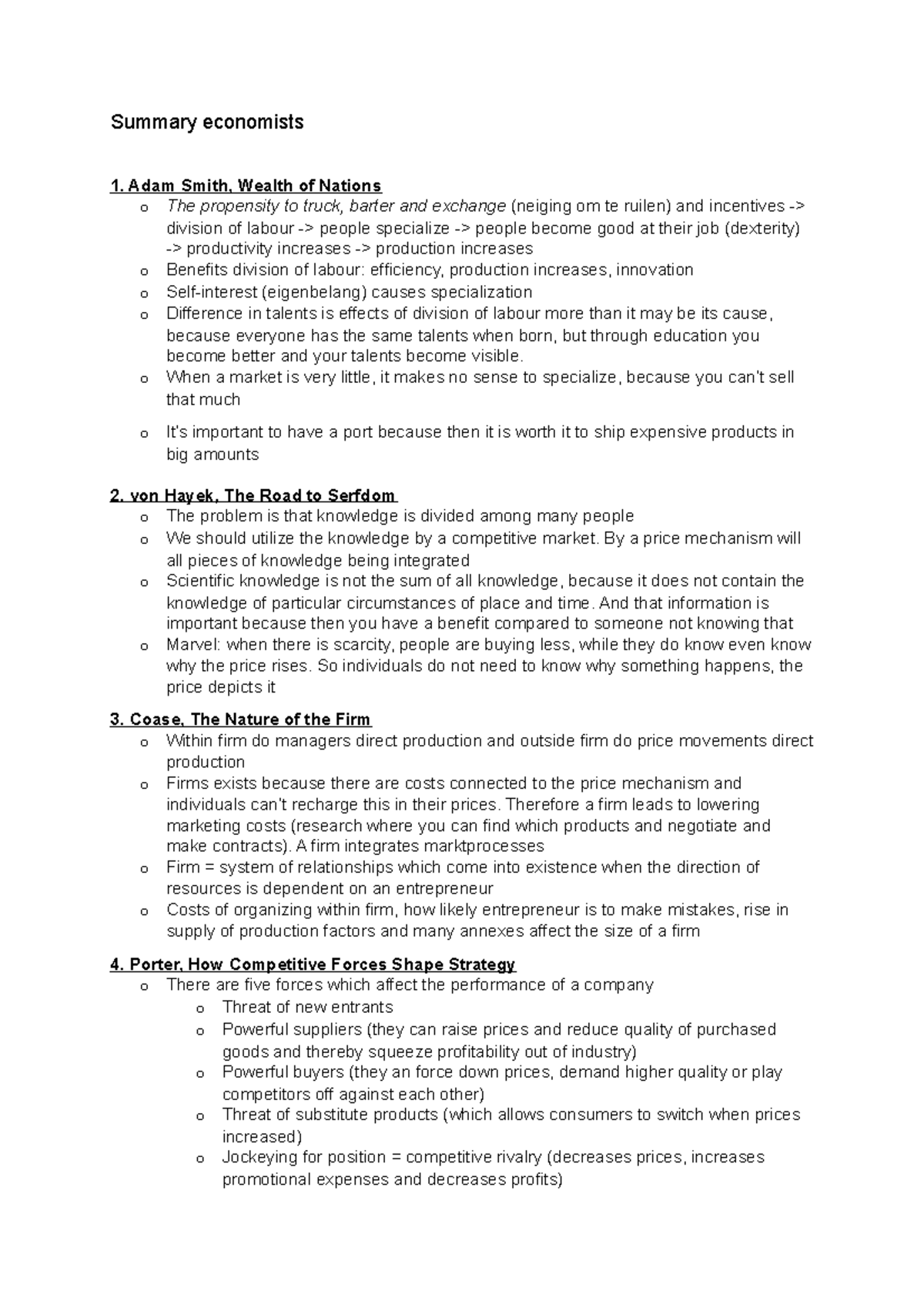 Summary of Economic Theories by Major Economists - Tutorials - Studeersnel