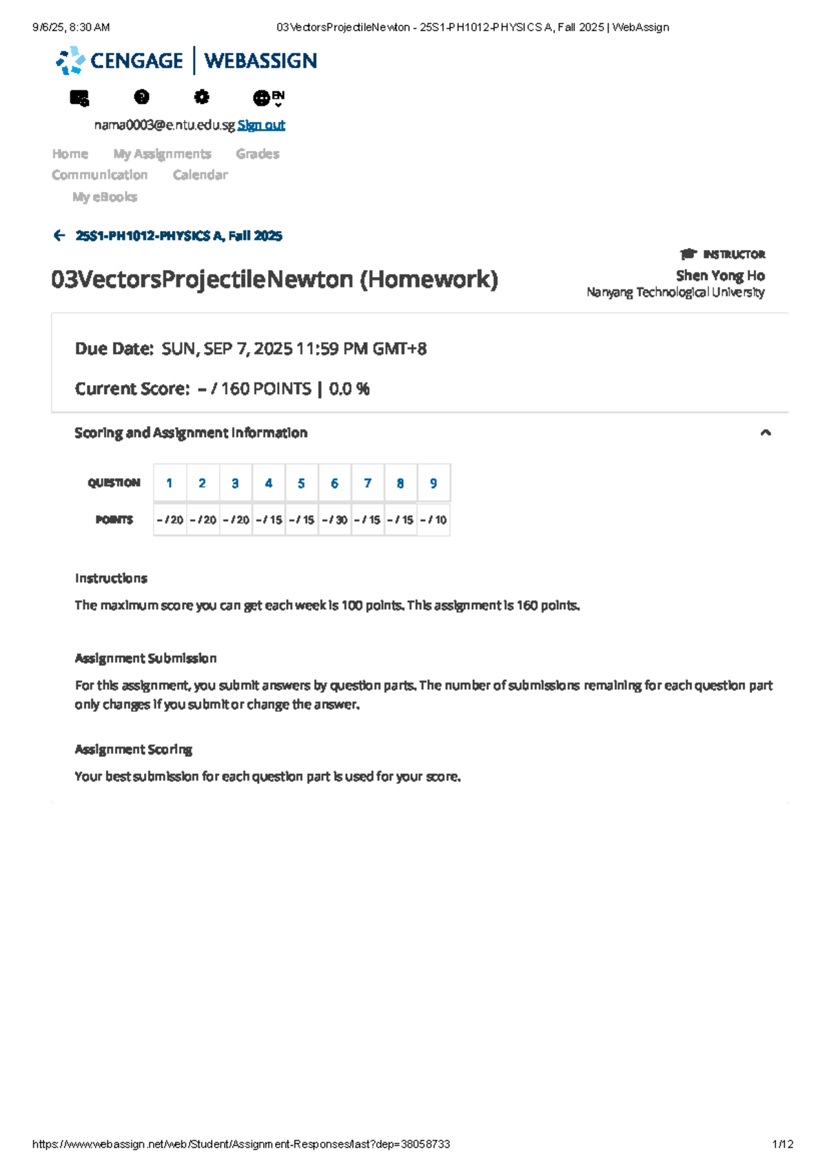 03VectorsProjectileNewton A, Fall 2025 Homework Assignment - Studocu