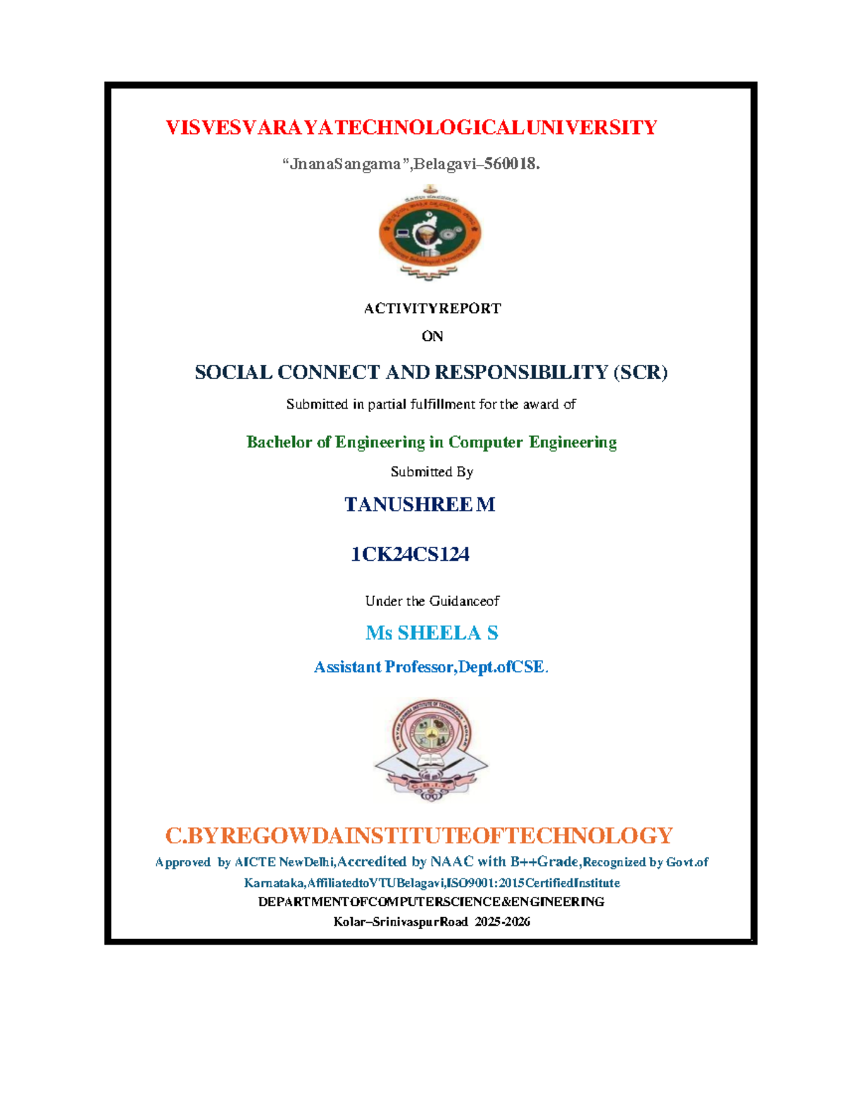 Activity Report on Social Connect and Responsibility (SCR) - BE in CSE ...