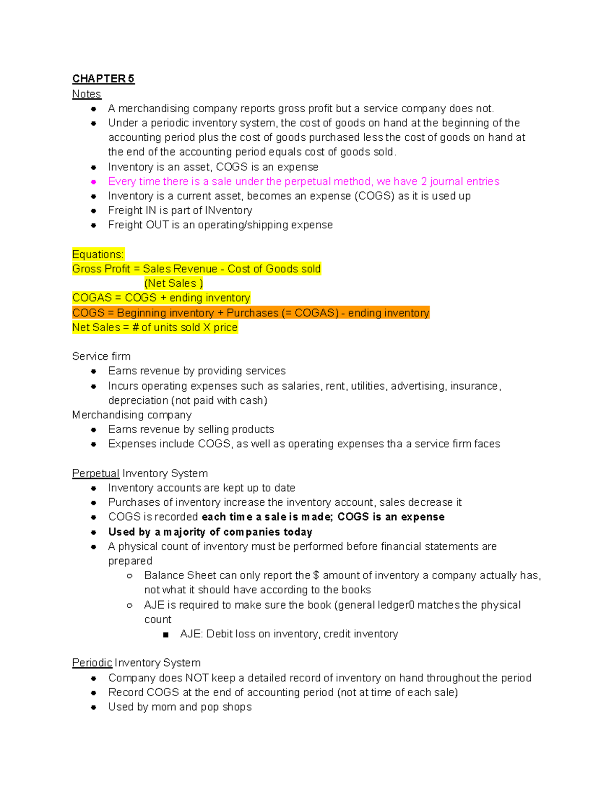 Financial Accounting ch 5 notes - CHAPTER 5 Notes A merchandising ...