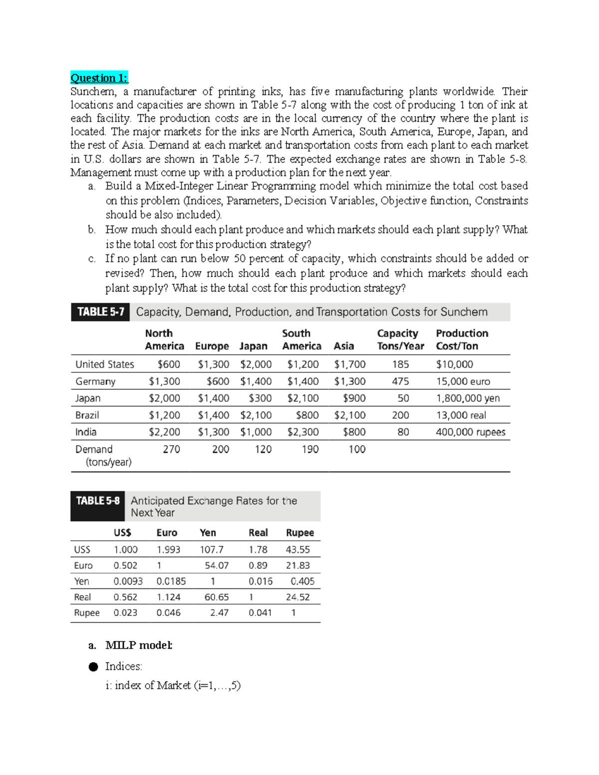 Homework 1a Solution - Linear Programming & Supply Chain Analysis - Studocu