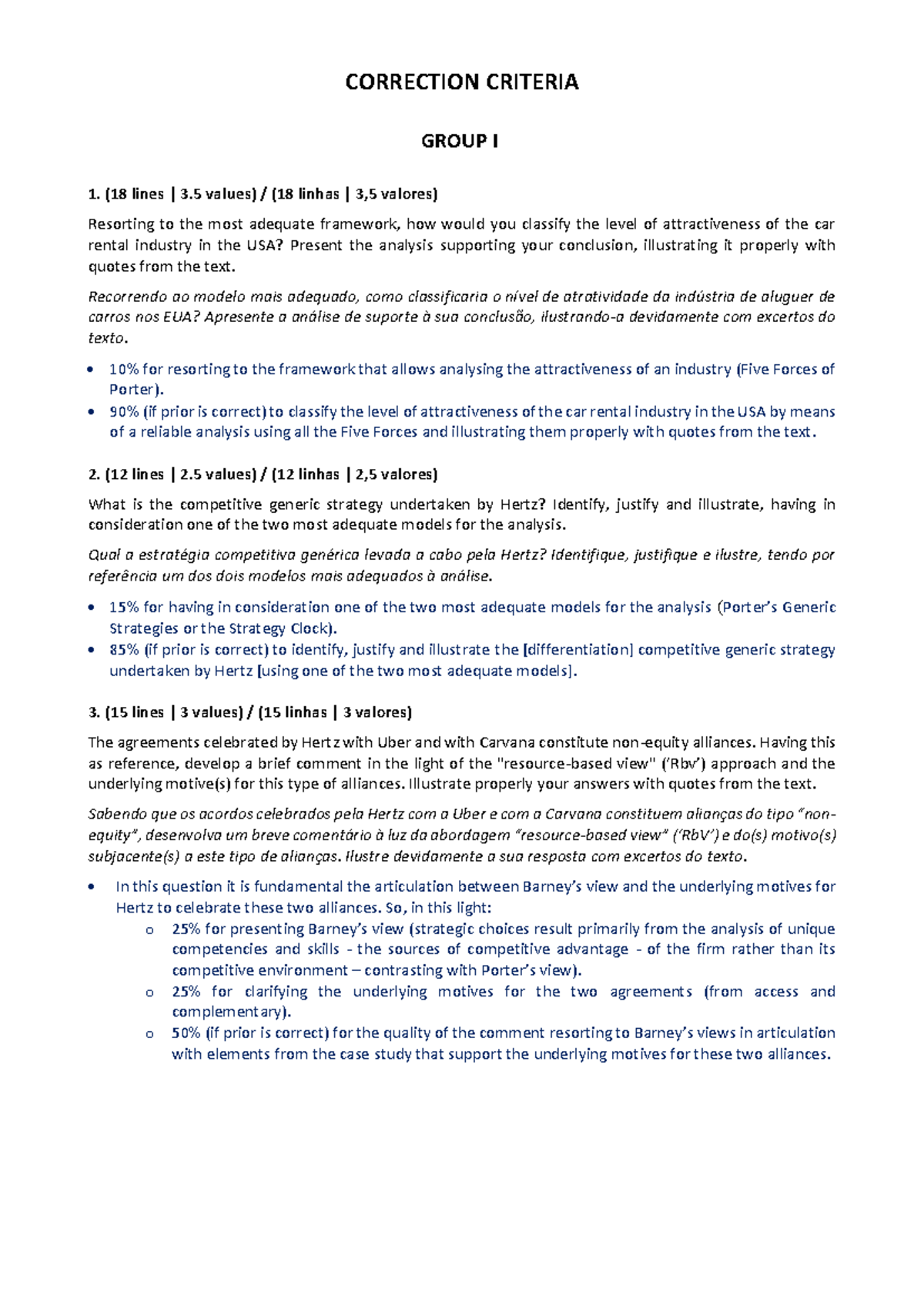 Strategy FInal Exam 2021-22: Correction Criteria Analysis Guide - Studocu