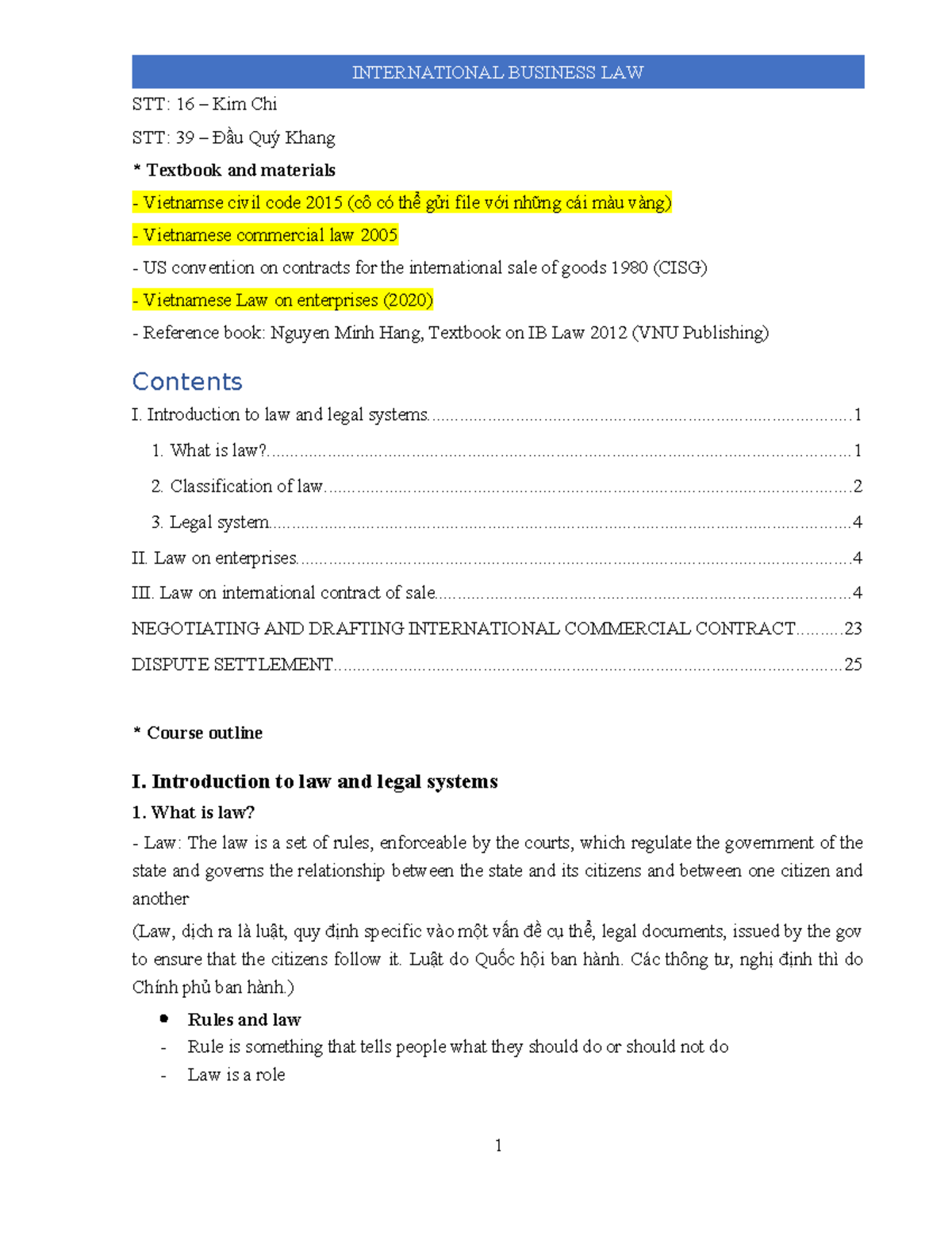 INTERNATIONAL BUSINESS LAW: Key Concepts and Legal Frameworks - Studocu