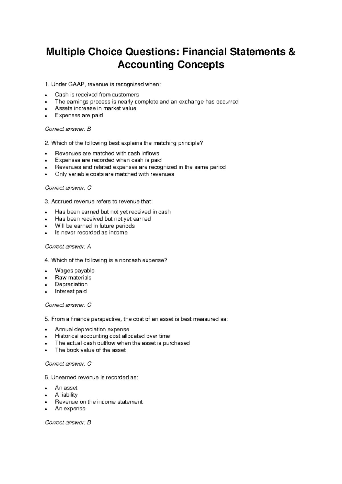 Accounting Finance MCQs: Multiple Choice Questions on Financial Statements - Studocu