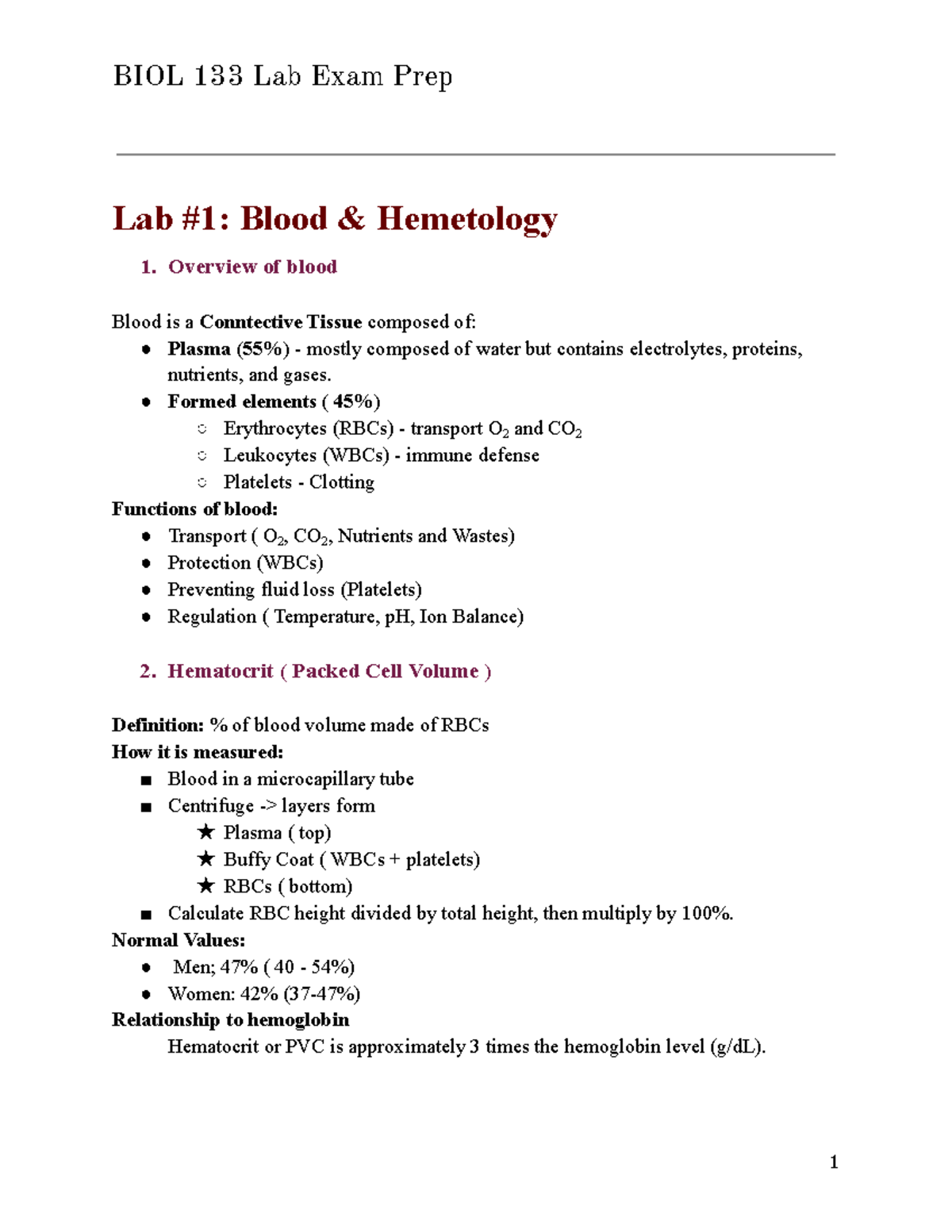 BIOL 133 Lab Exam Prep: Blood Hematology & Cardiovascular Overview ...
