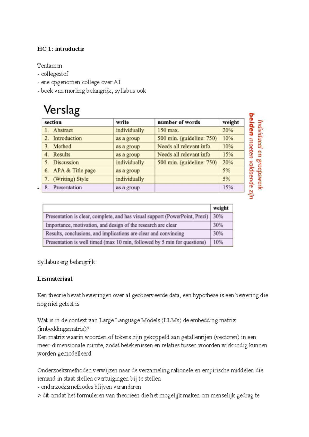 HC 1: Introductie Tentamen en Verslag Structuur - Studeersnel