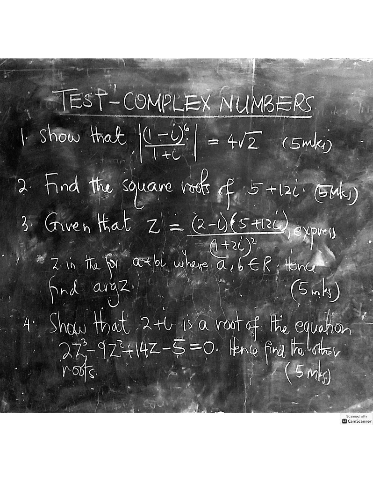 TEST - Complex Numbers (BBA) - Studocu