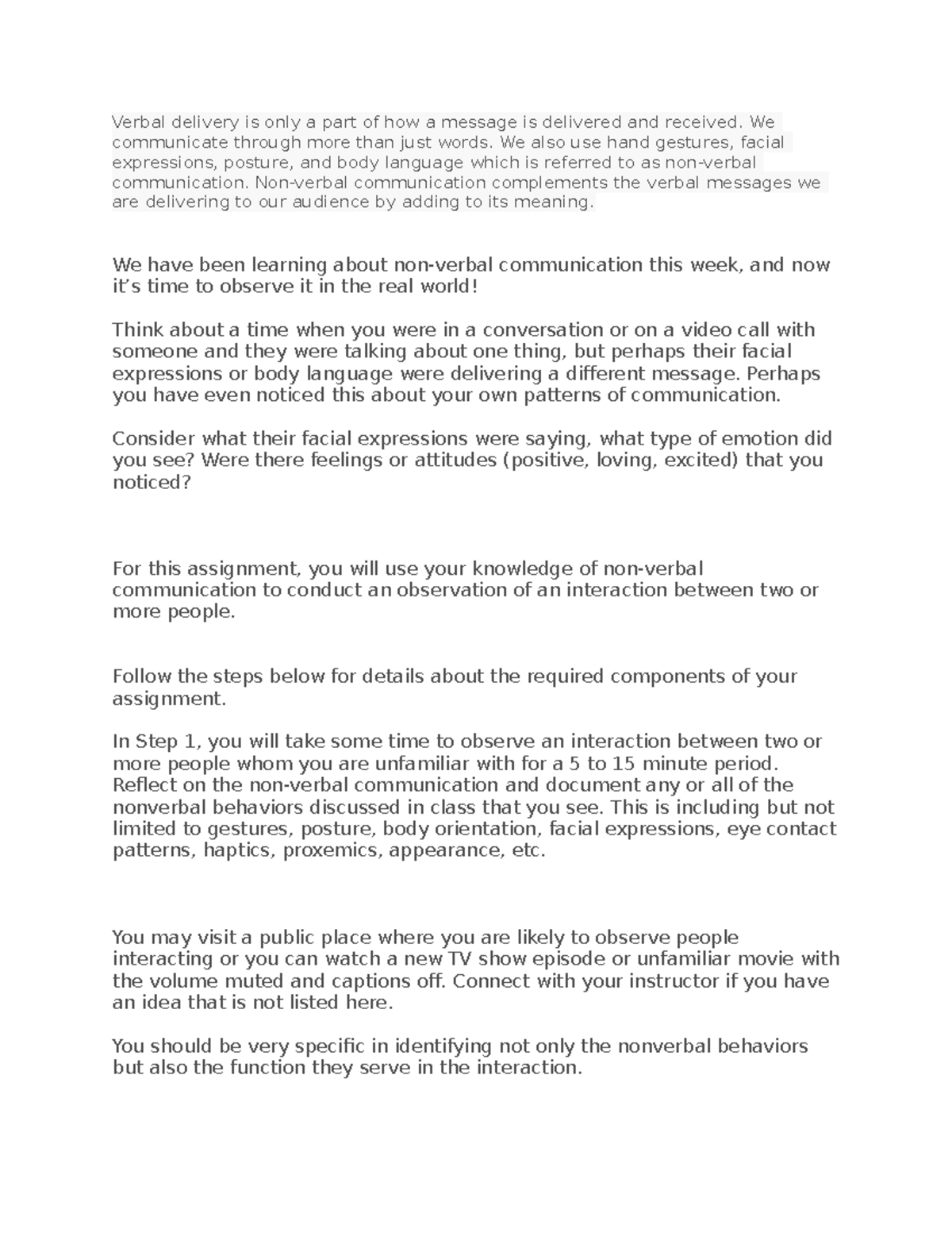 Documen Notes 1 - ClassWork - Verbal delivery is only a part of how a ...
