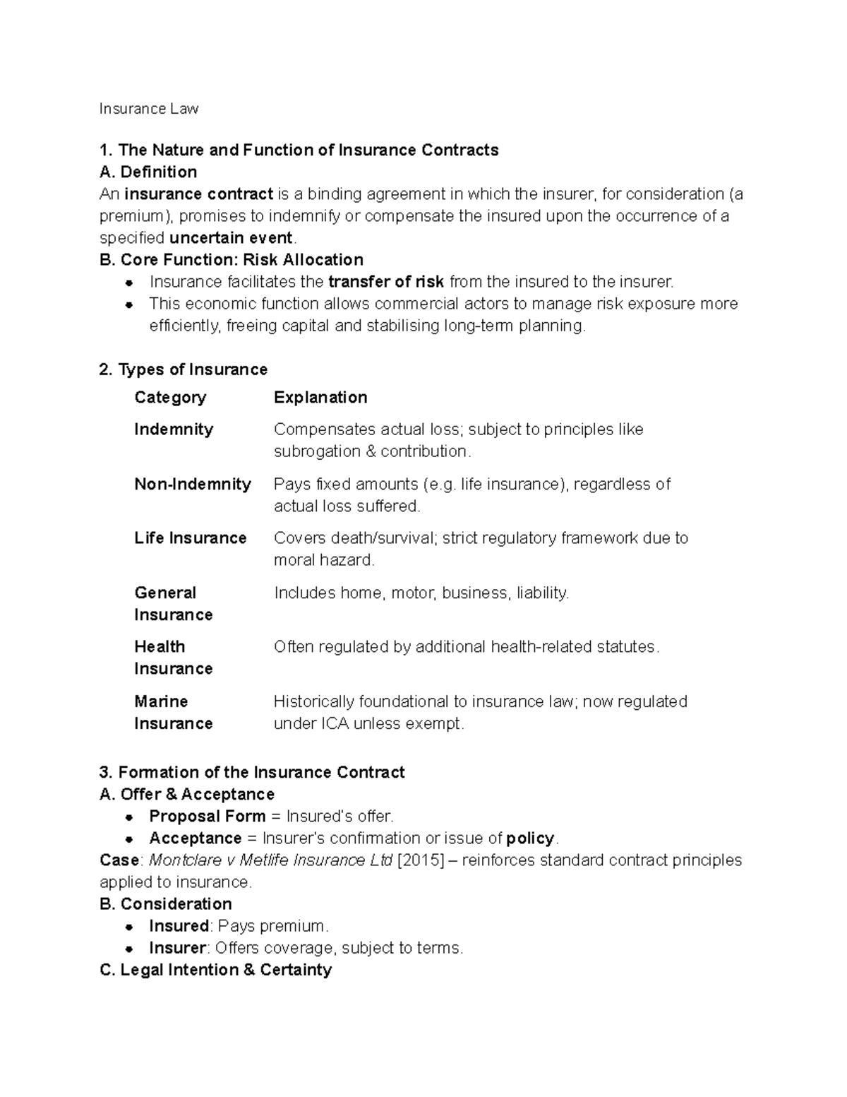 Insurance Law - The Nature and Function of Insurance Contracts A ...
