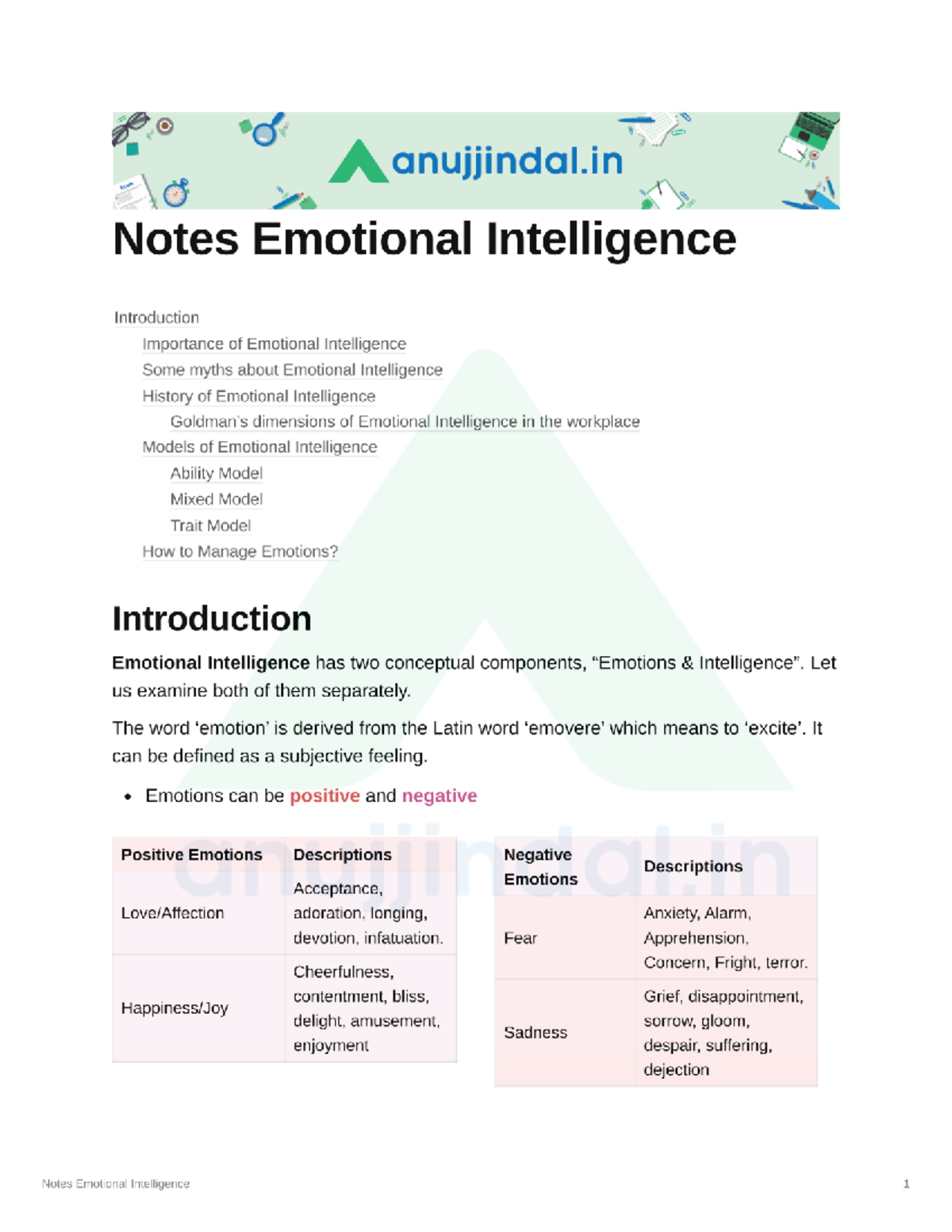 Emotional Intelligence Study Notes - Studocu