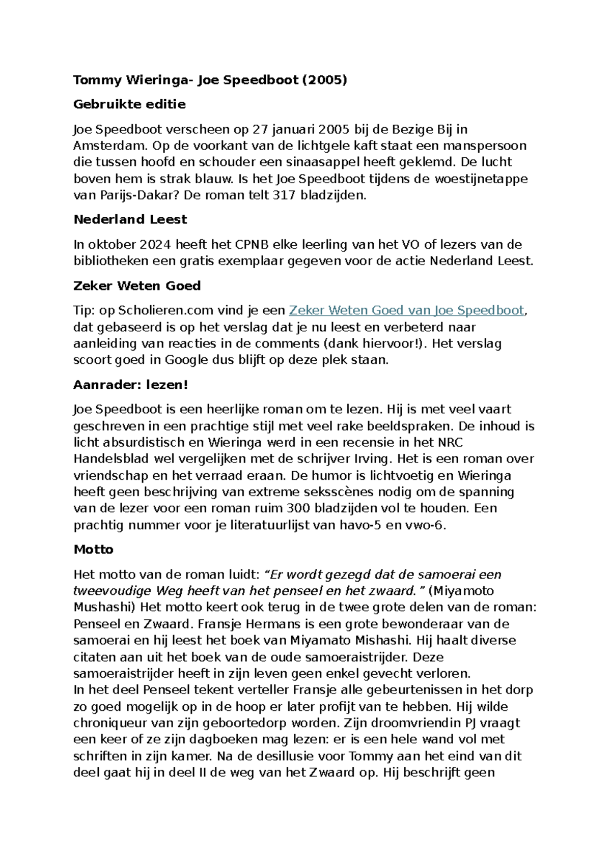 Joe Speedboot (2005) - Boekverslag en Analyse van de Roman - Studeersnel
