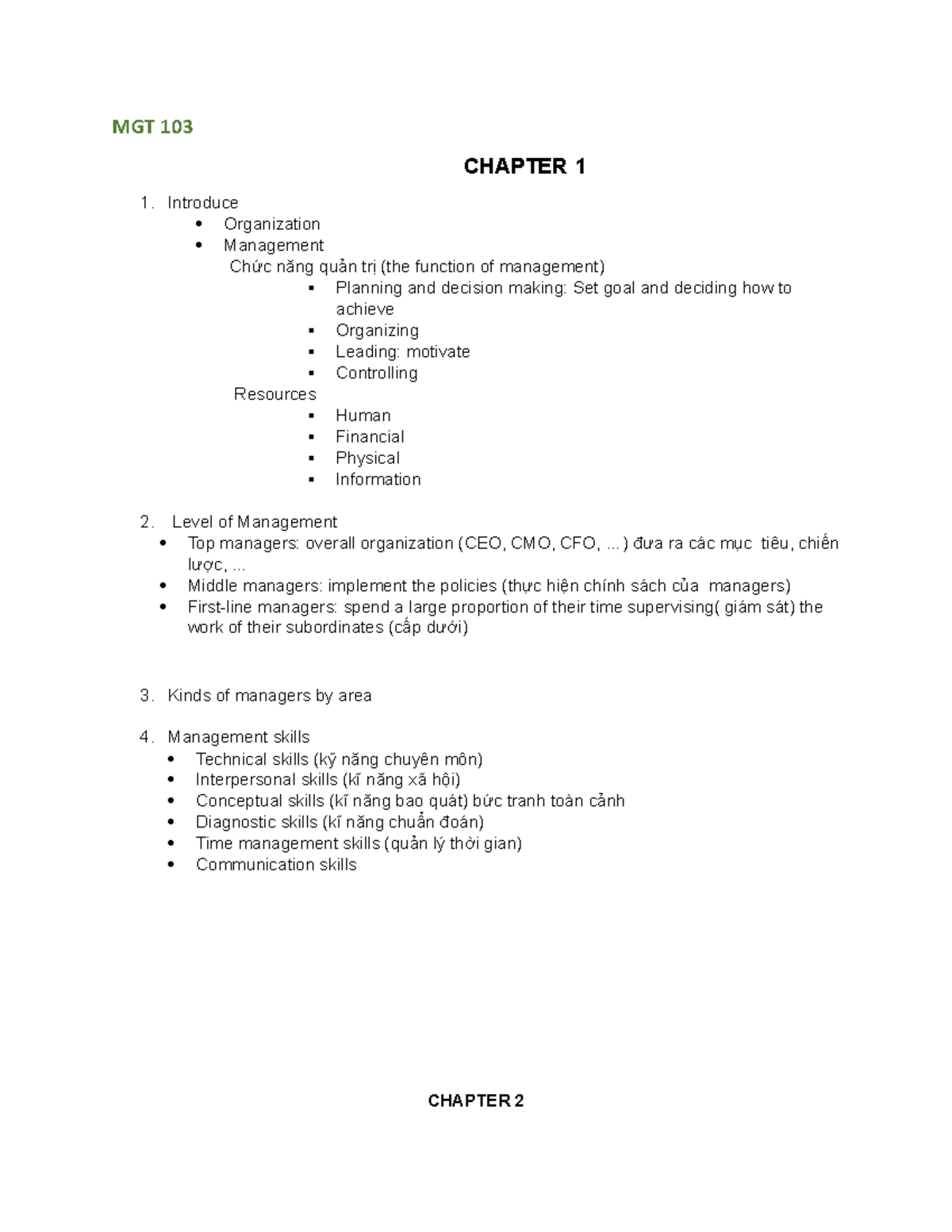 MGT 103 - Comprehensive Overview of Management Functions and Concepts ...