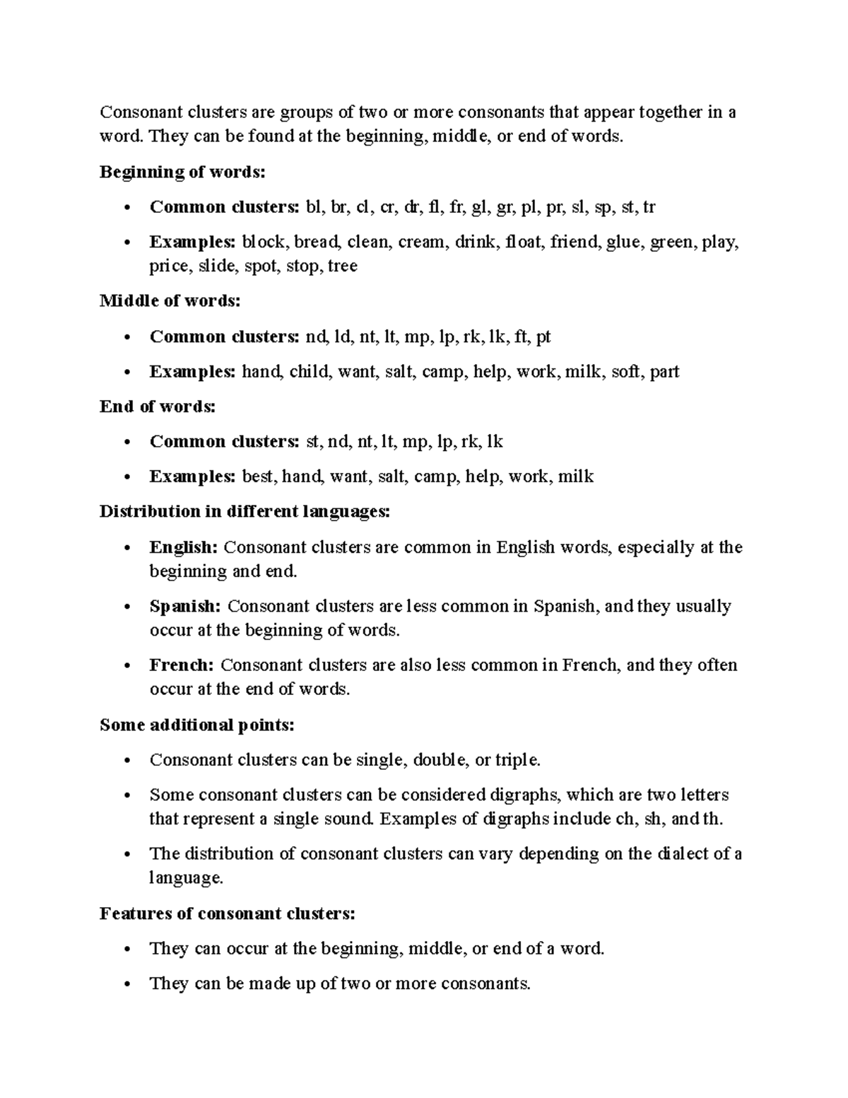Consonant Clusters: A Study Guide - mrfnrl4jn4 - Studocu