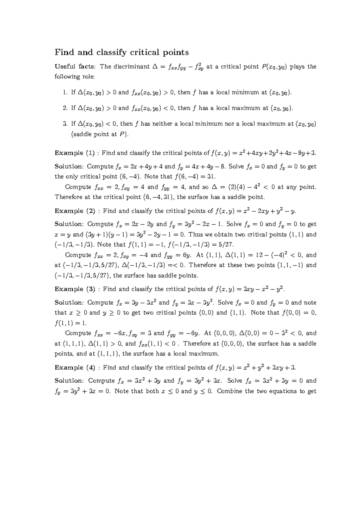 Tip3-30 - Maths Tutorial: Finding & Classifying Critical Points - Studocu