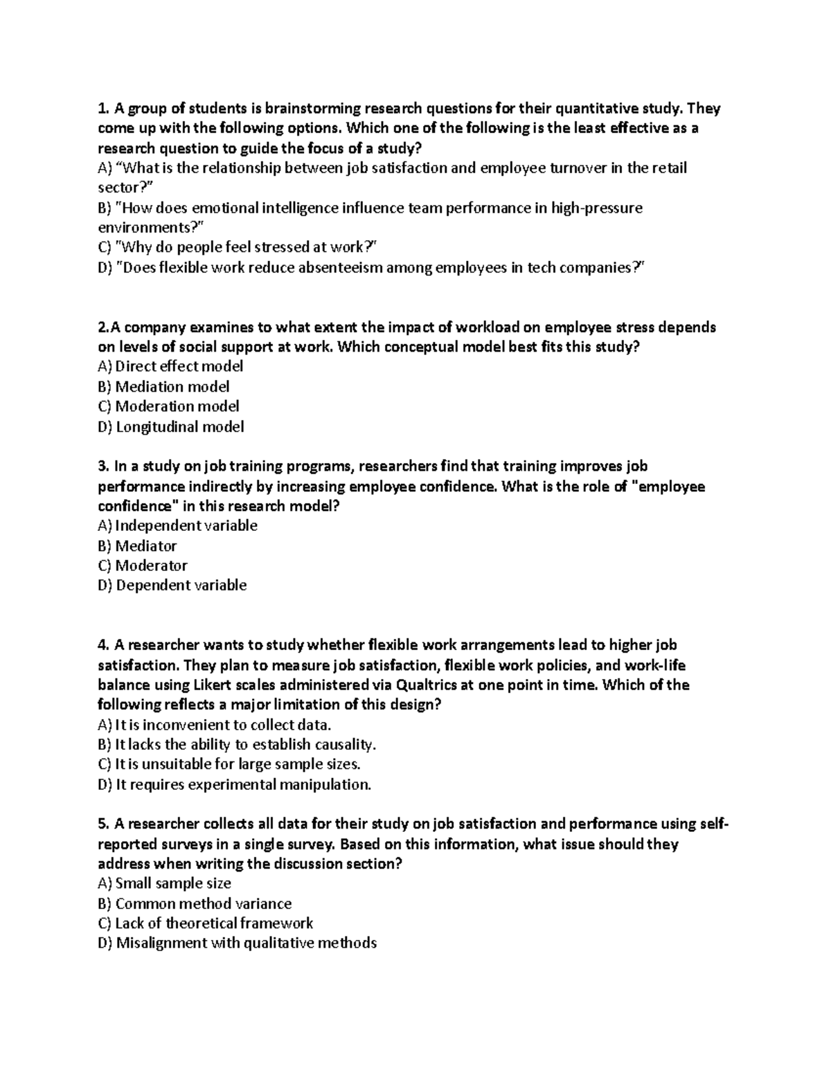 Quantitative Research Practice Questions for Course XYZ 101 - Studeersnel