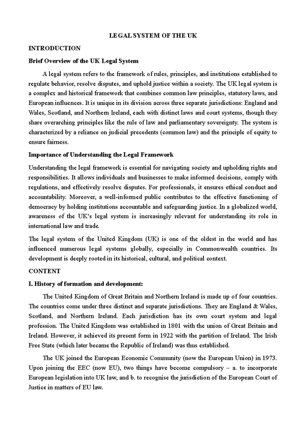 Legal System OF THE UK - TAPL - LEGAL SYSTEM OF THE UK INTRODUCTION ...