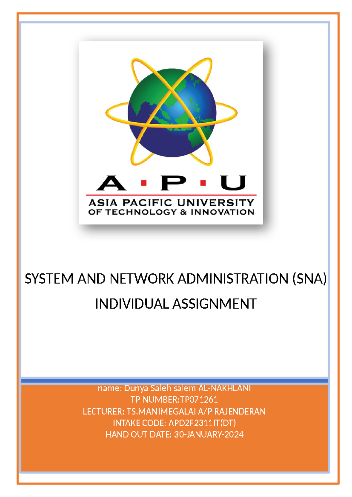 SNA individual assignment: System and network administration tasks ...