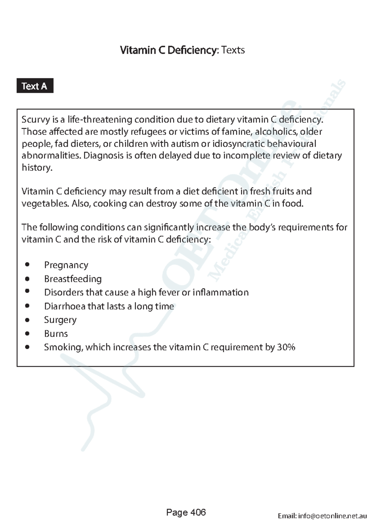 Vitamin C Deficiency Insights - OET Reading Guide - Studocu