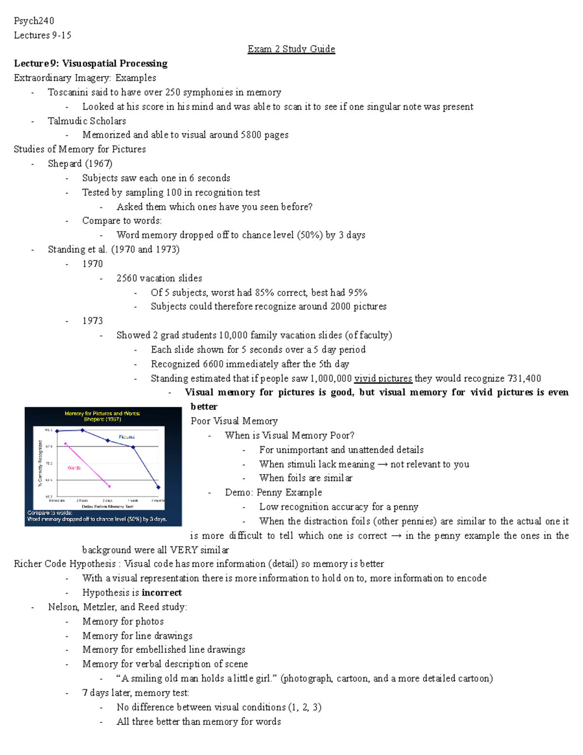 Exam 2 Study Guide: Visuospatial Processing & Working Memory (Psych 240 ...