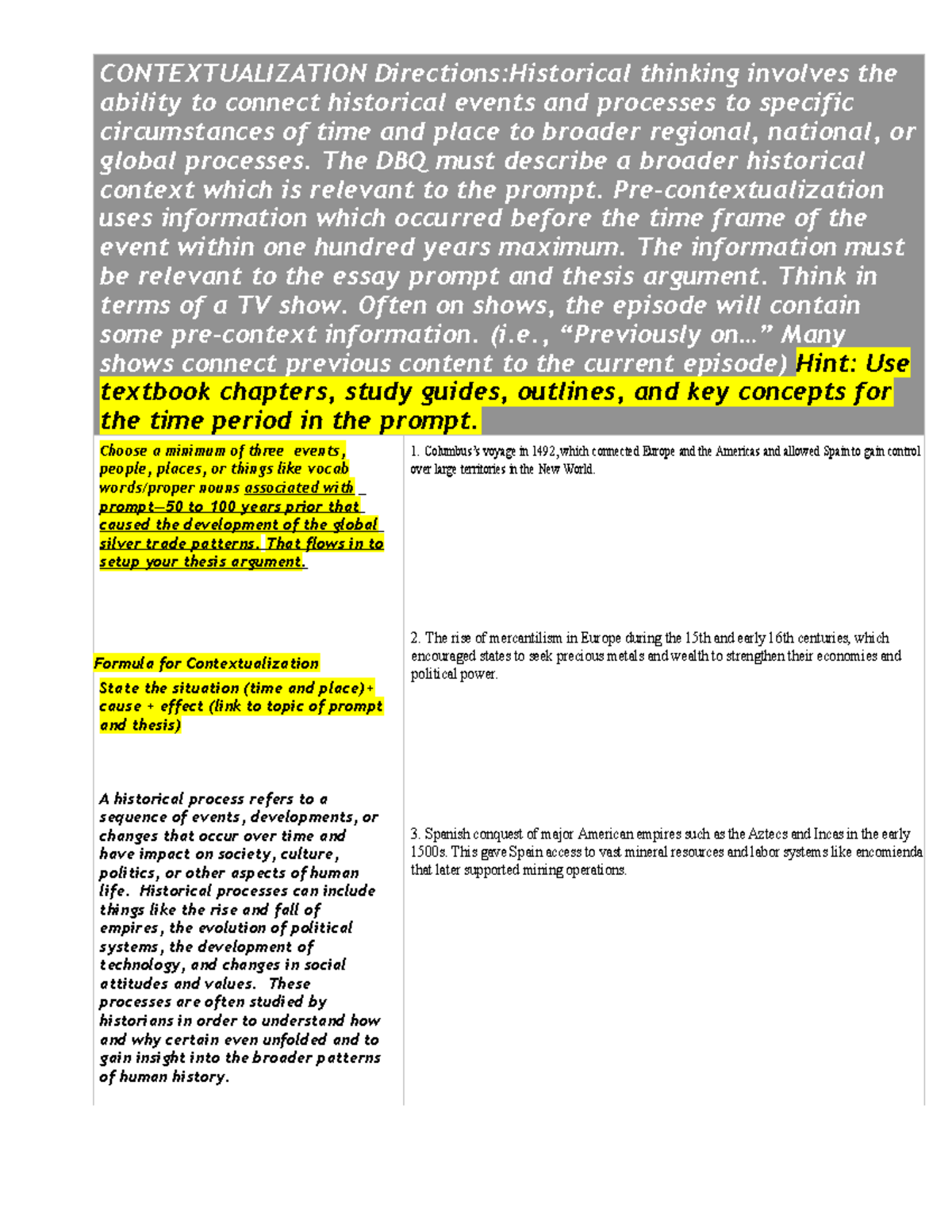 2026 WHAP Contextualization Sheet: Historical Thinking & Global Trade ...