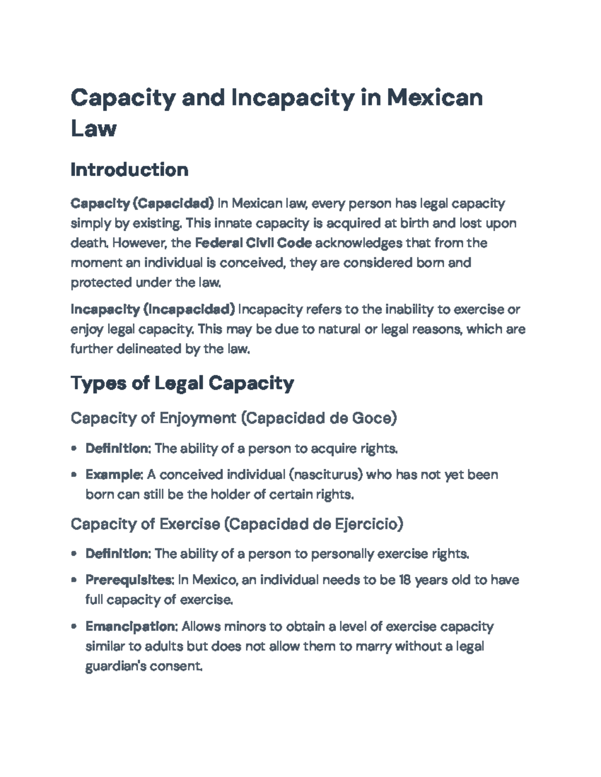 Capacity and Incapacity in Mexican Law: Legal Framework Analysis ...