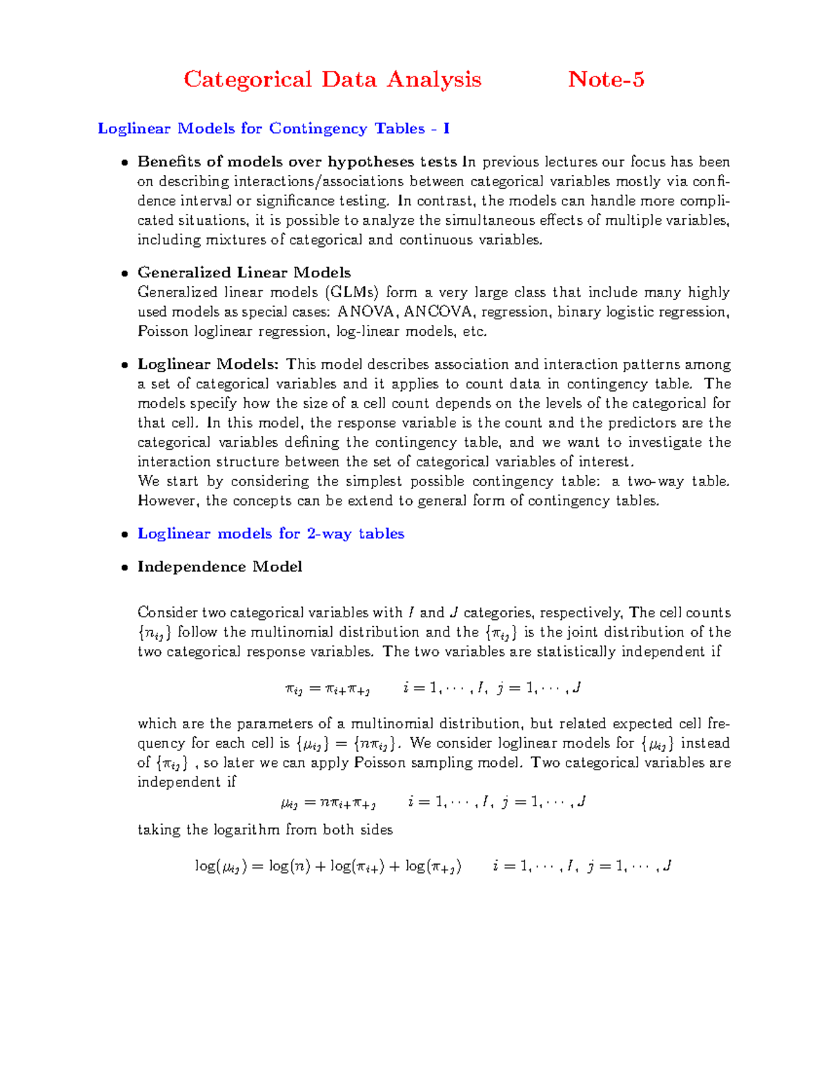 Note 5: Categorical Data Analysis - Loglinear Models (2382) - Studocu