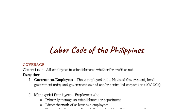Labor Code of the Philippines: Coverage and Employee Rights Overview ...