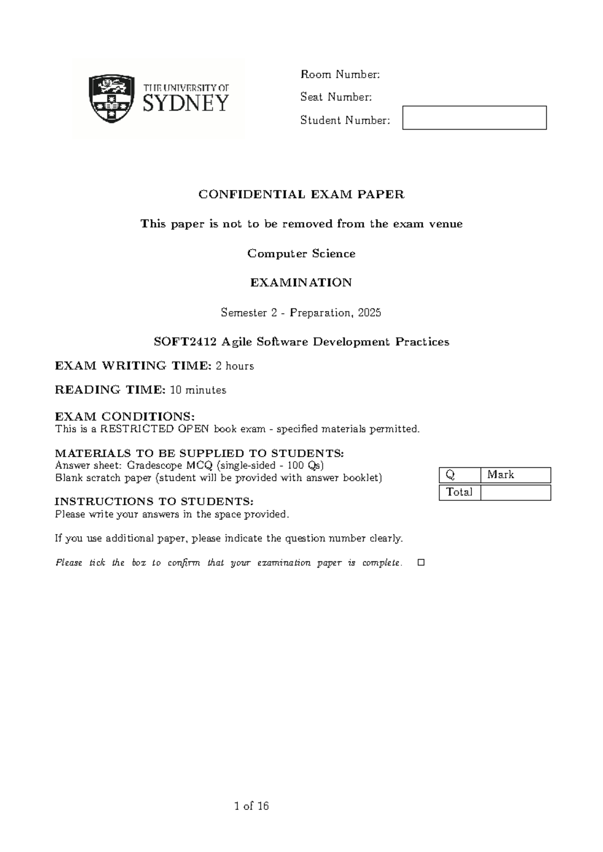 USyd SOFT2412 2025 Agile Software Development Exam Preparation - Studocu