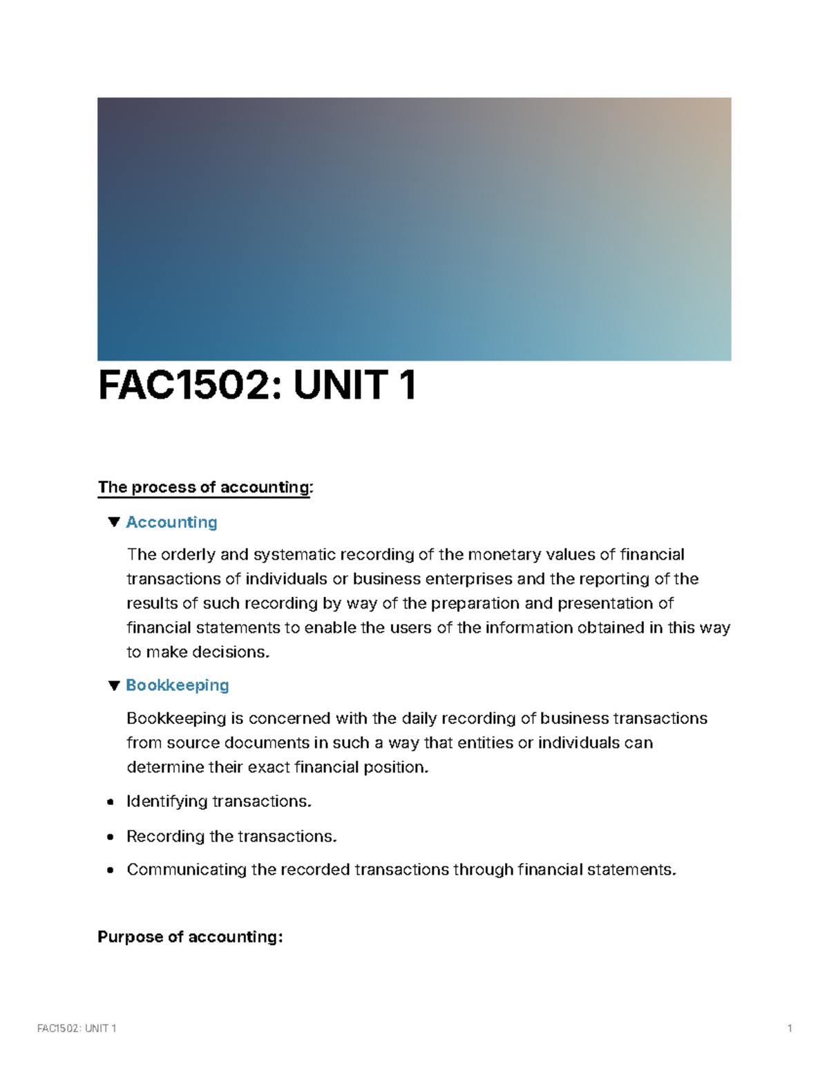FAC1502 - Accounting Principles and Financial Reporting Overview - Studocu