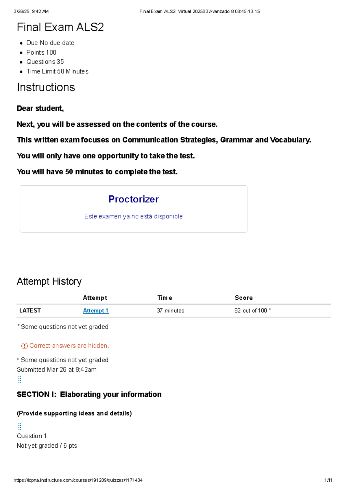 Final Exam ALS2 Virtual 202503: Avanzado 8 - Evaluation Insights - Studocu