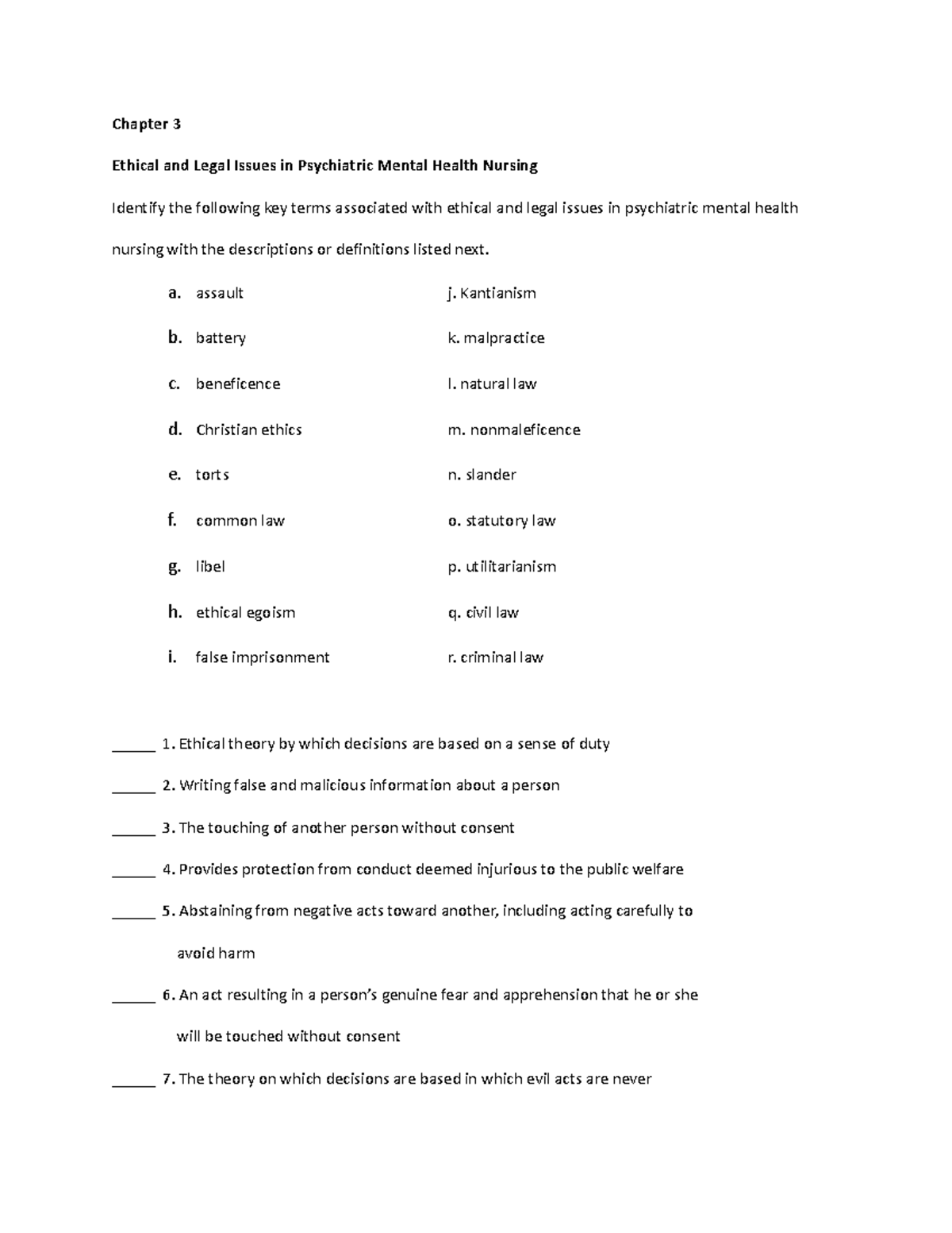 PSY 301: Chapter 3 - Ethical & Legal Issues in Psychiatric Nursing ...