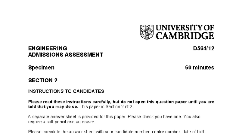 ENGAA S2 Specimen Question Paper 2020 - 60 Minutes - Studocu