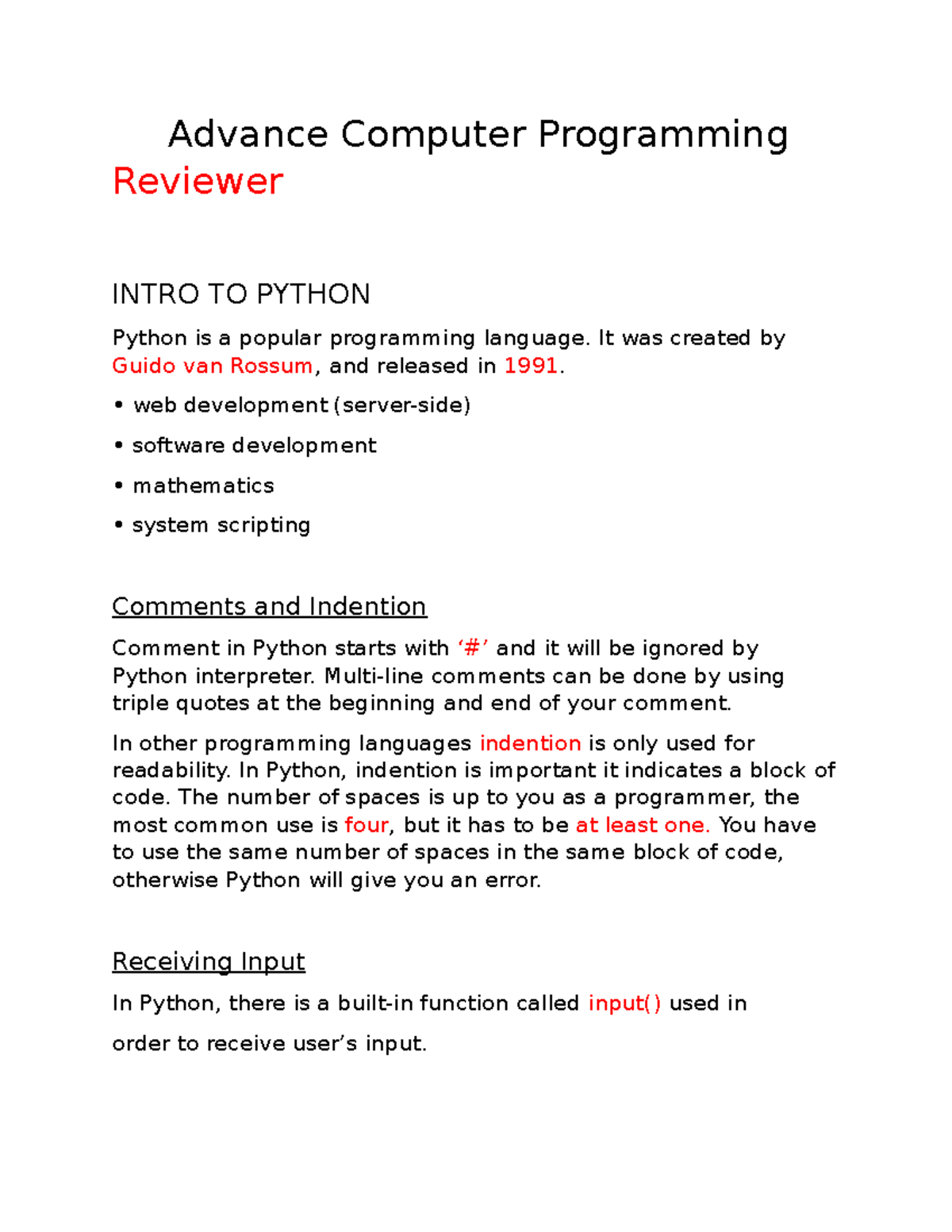 Advance Computer Programming Reviewer - Advance Computer Programming ...