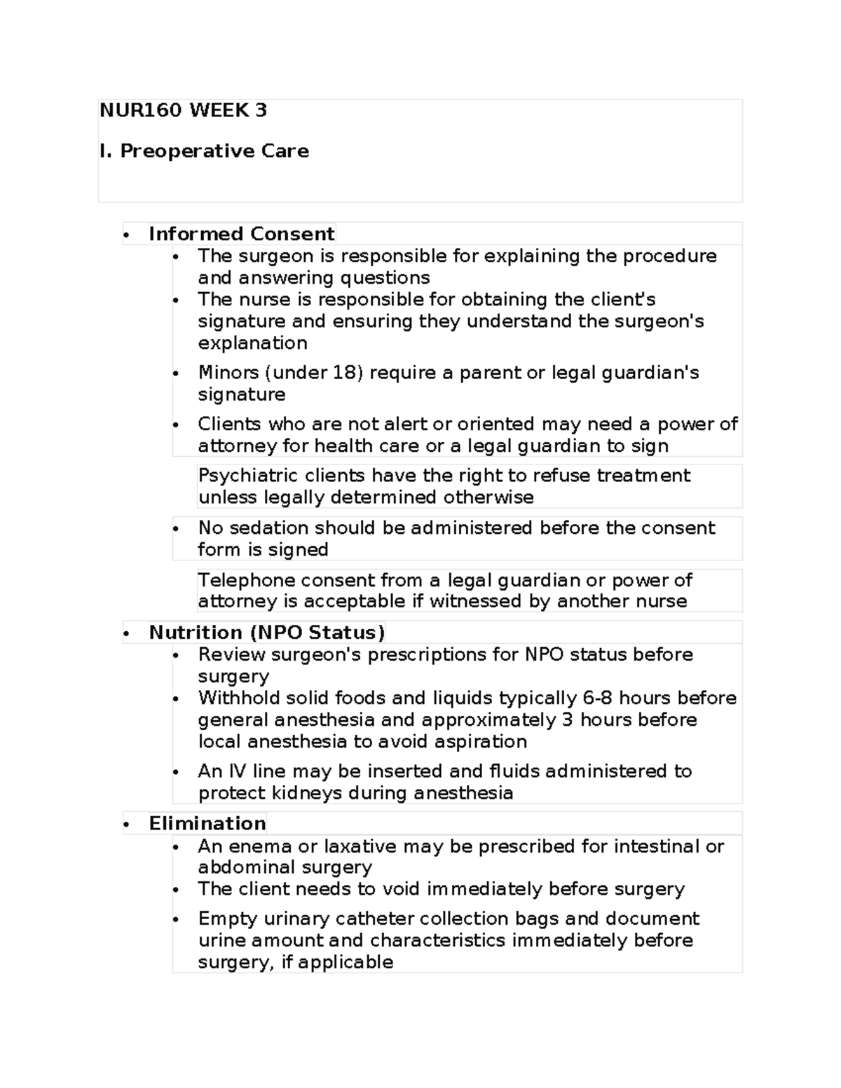NUR160 WEEK 3 - Preoperative and Postoperative Care Overview - Studocu