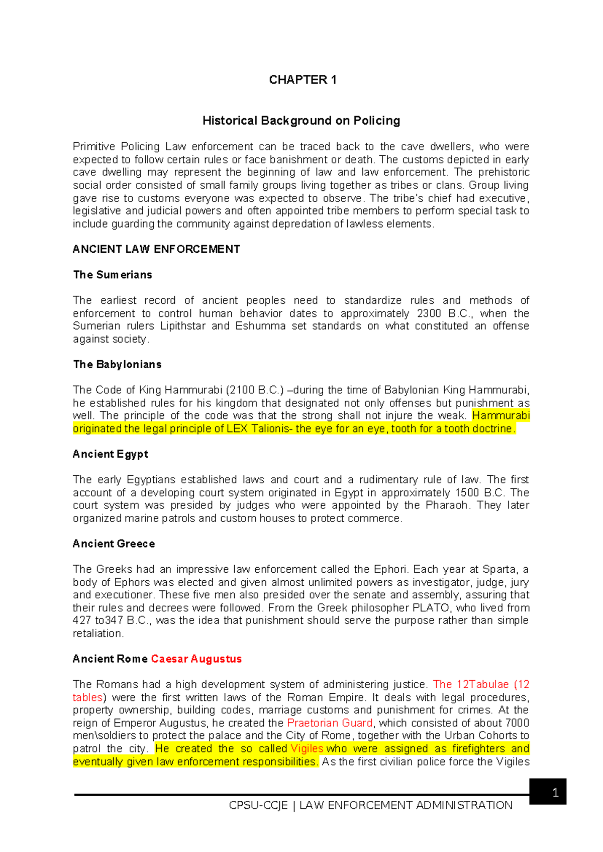 LEA-101 Chapter 1: Historical Background of Policing and Law ...