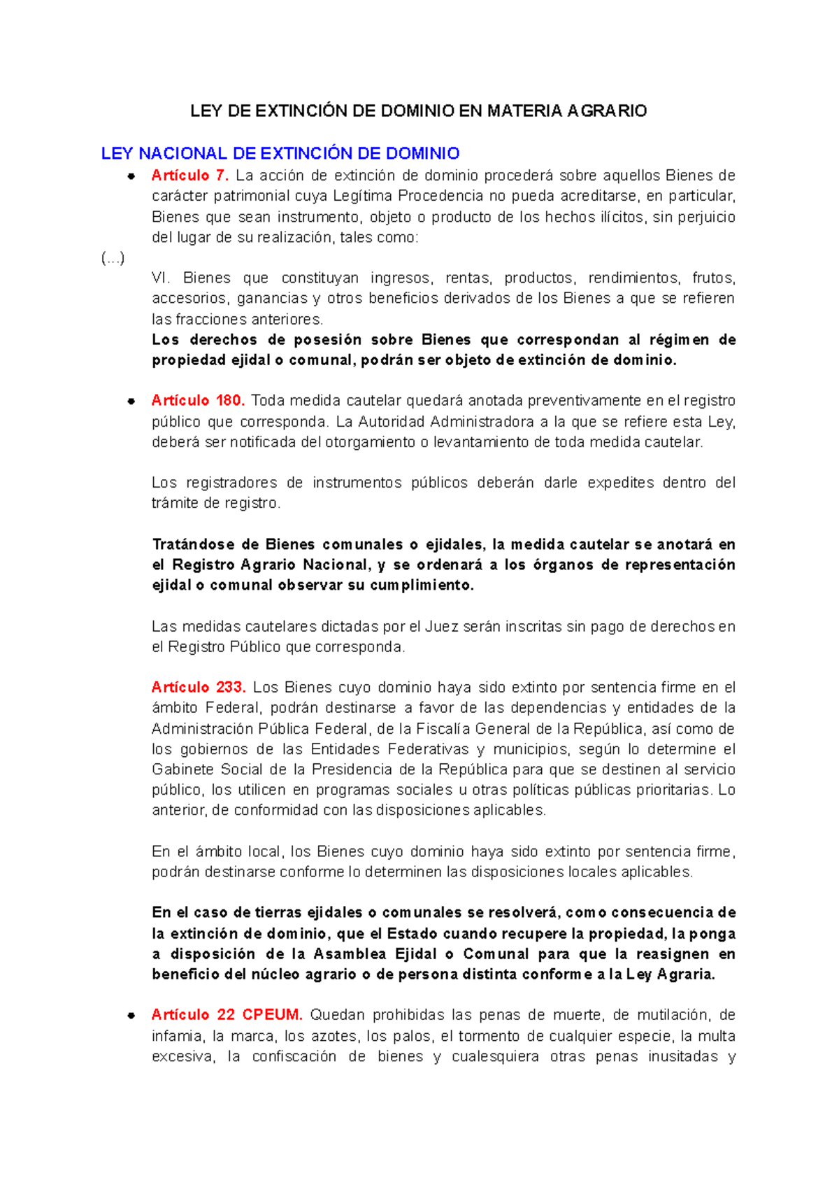 Ley de Extinción de Dominio en Materia Agraria: Análisis y Artículos ...