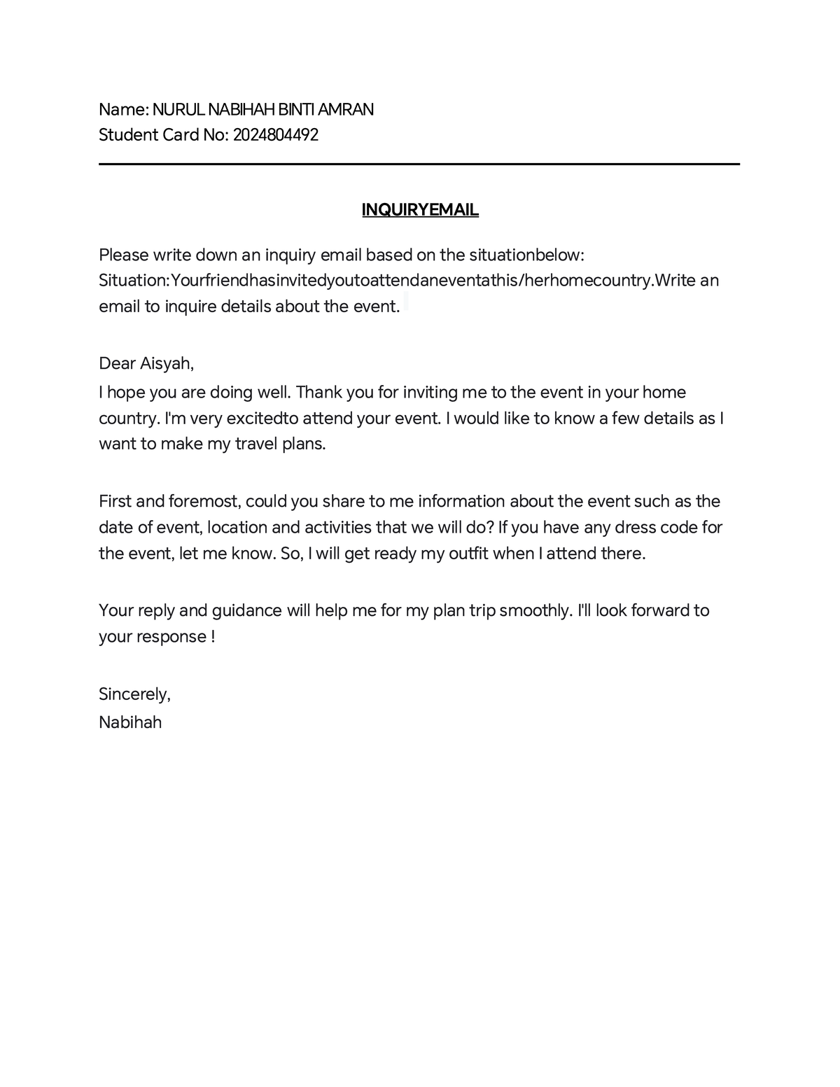 Inquiry Email for Event Details - BIMSBS - Studocu