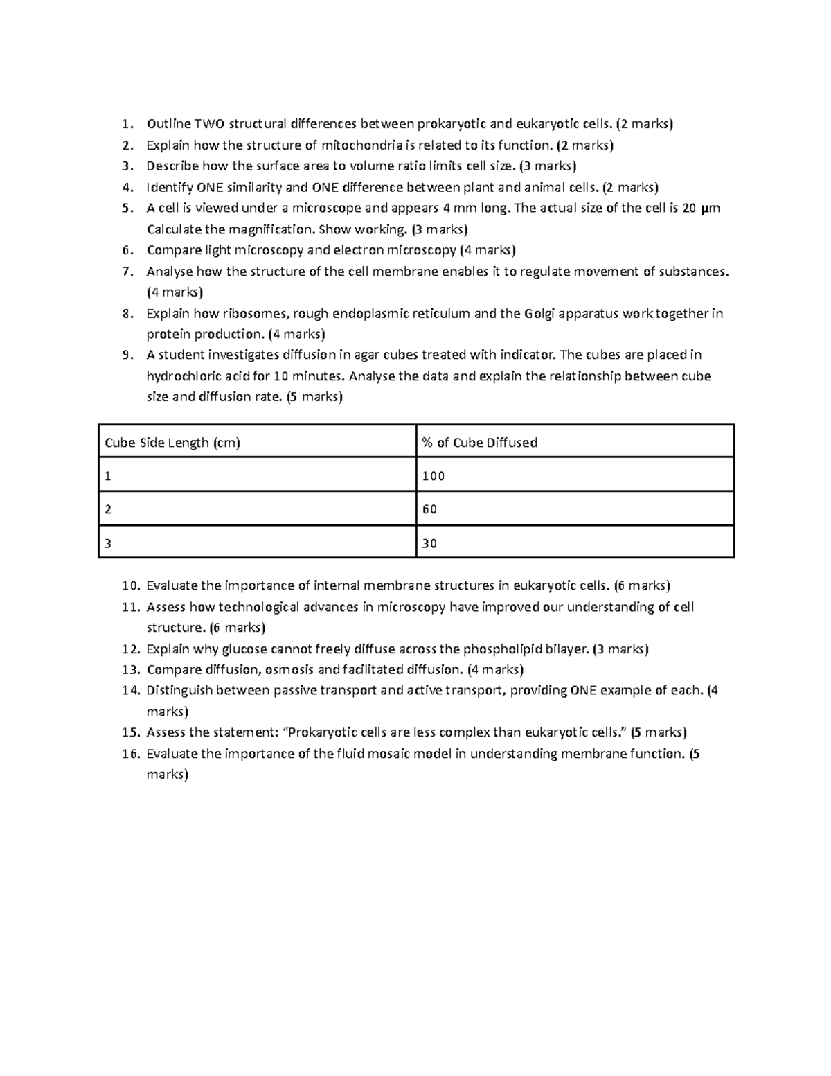 Bio 101: Cell Structure & Function Exam Review Questions - Studocu