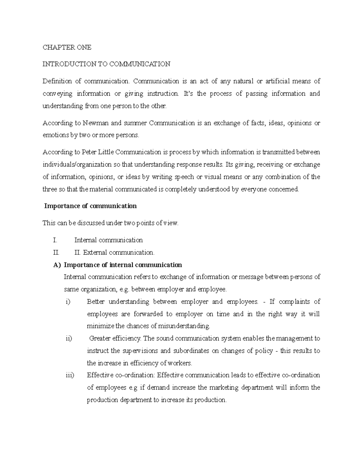 LEC 1COM Skills - CHAPTER ONE INTRODUCTION TO COMMUNICATION Definition ...