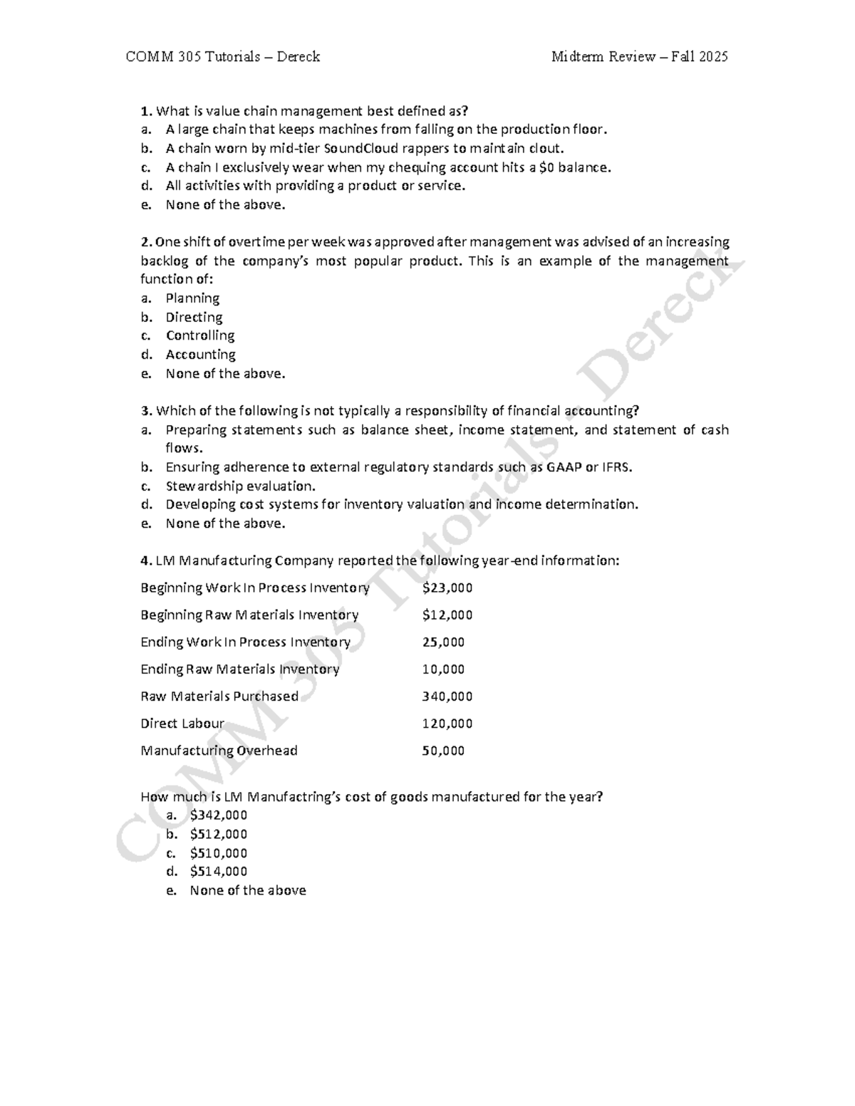 COMM 305 Dereck Midterm Review Study Guide Fall 2025 - Studocu