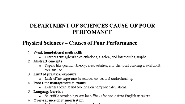 SCIE 101: Causes of Poor Performance in Physical Sciences & Geography ...
