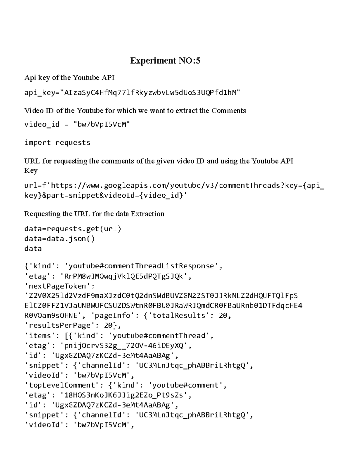 EXP5 - YouTube API Comments Extraction & Sentiment Analysis - Studocu